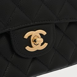 CHANEL Chanel Matelasse Chain Shoulder Double Flap 25cm Black A01112 Women's Caviar Skin Bag