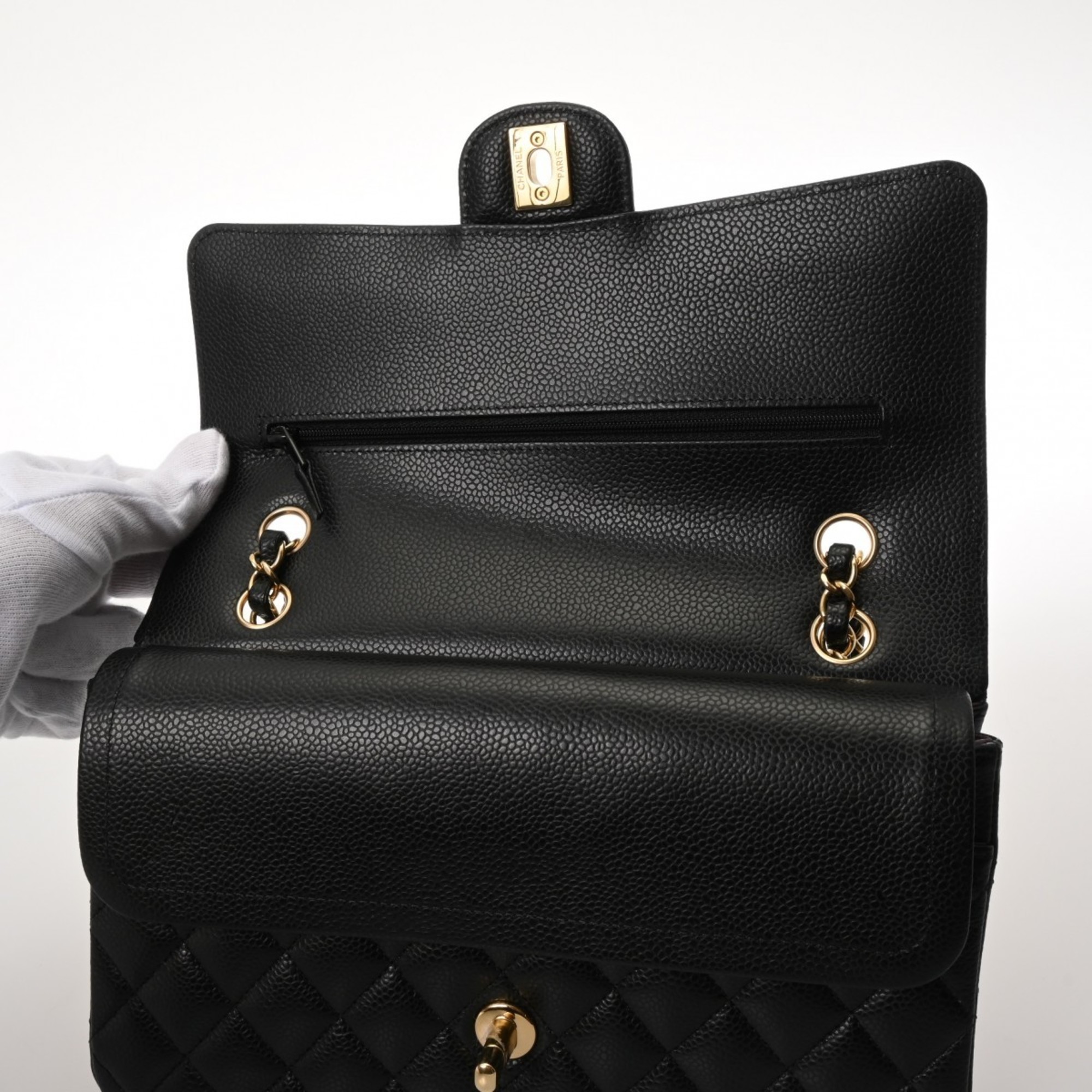 CHANEL Chanel Matelasse Chain Shoulder Double Flap 25cm Black A01112 Women's Caviar Skin Bag