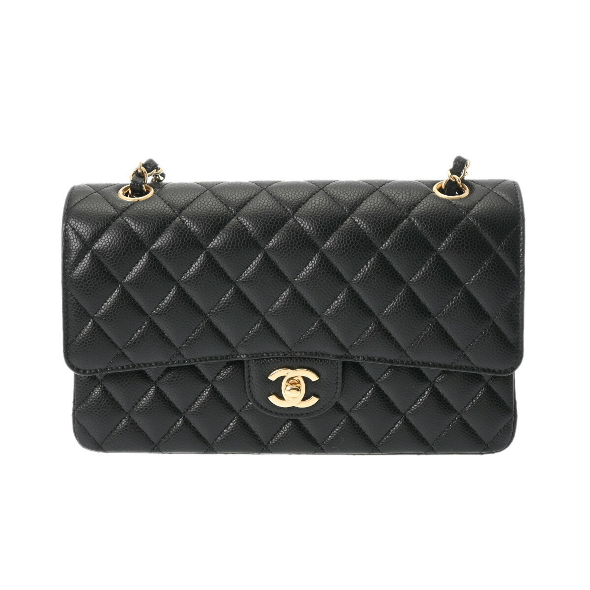 CHANEL Chanel Matelasse Chain Shoulder Double Flap 25cm Black A01112 Women's Caviar Skin Bag