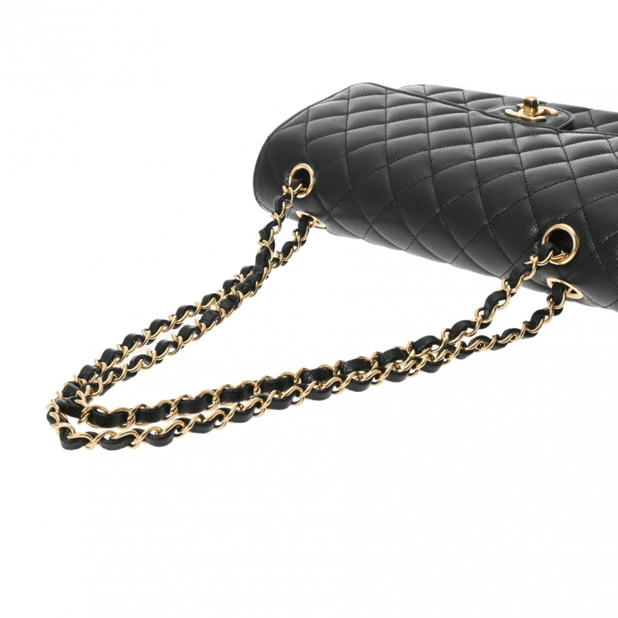 CHANEL Chanel Matelasse Chain Shoulder Double Flap 25cm Black A01112 Women's Caviar Skin Bag