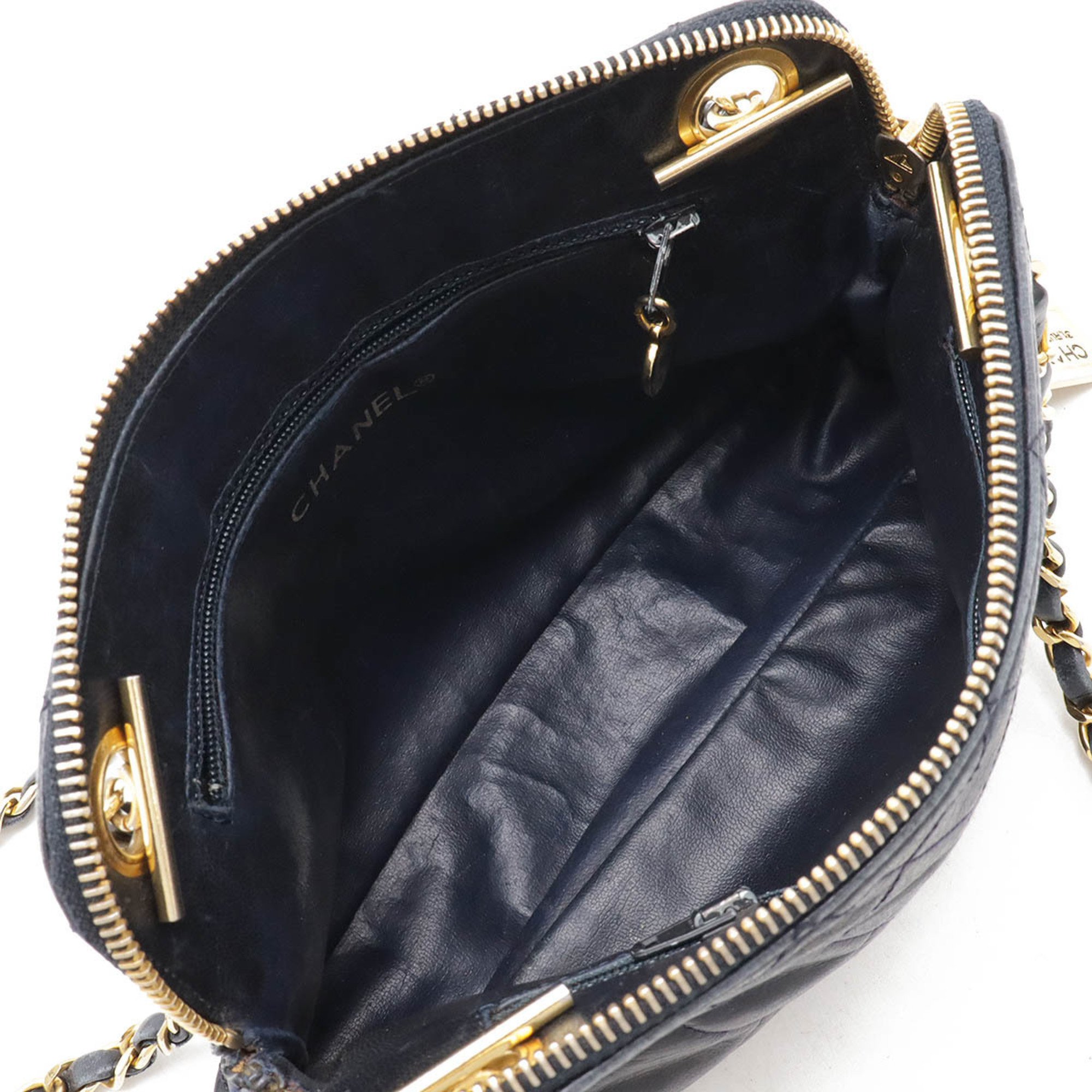 CHANEL Chanel Matelasse Chain Shoulder Bag Leather Dark Navy