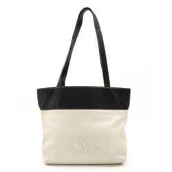 CHANEL Coco Mark Tote Bag Shoulder Leather Bicolor White Black