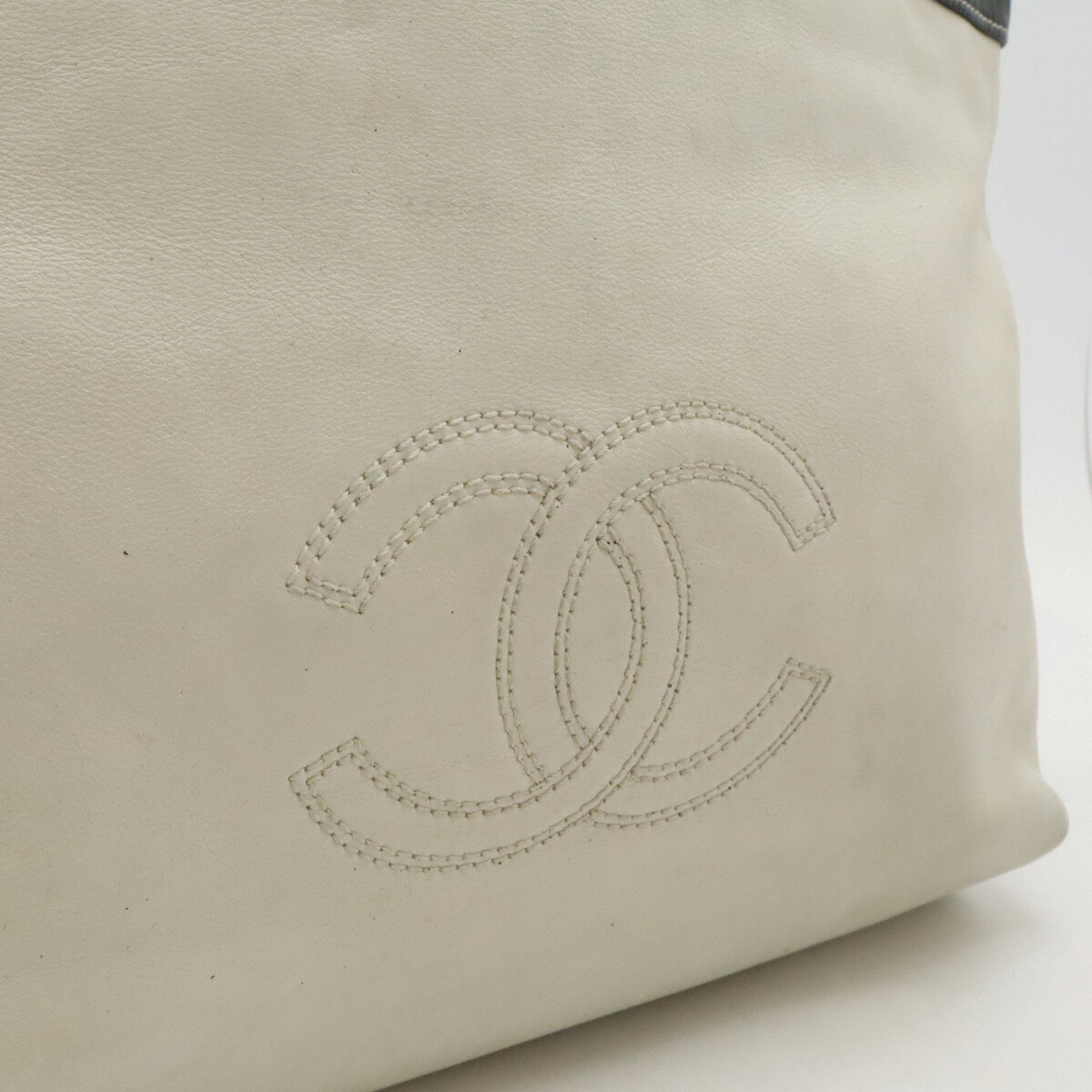 CHANEL Coco Mark Tote Bag Shoulder Leather Bicolor White Black