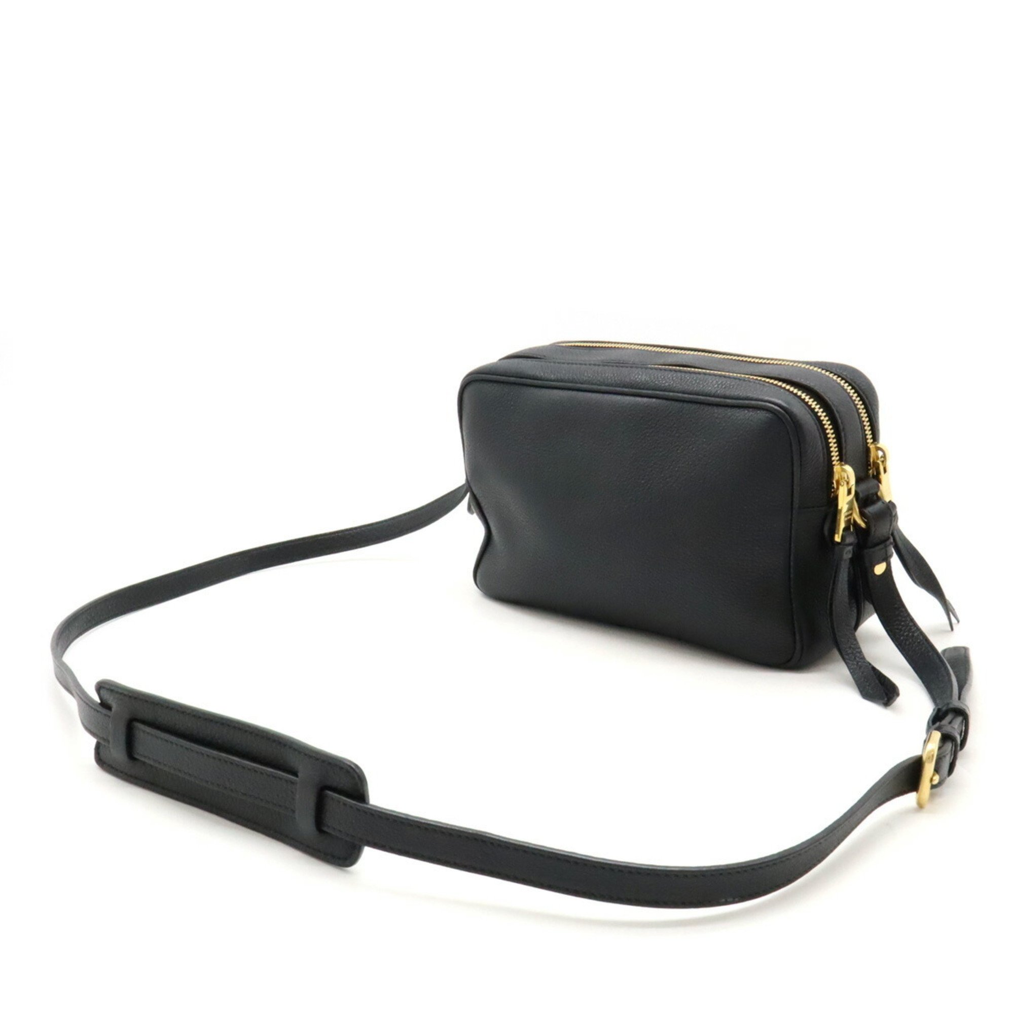 PRADA Prada Shoulder Bag Pochette Striped Leather NERO Black 1BH082