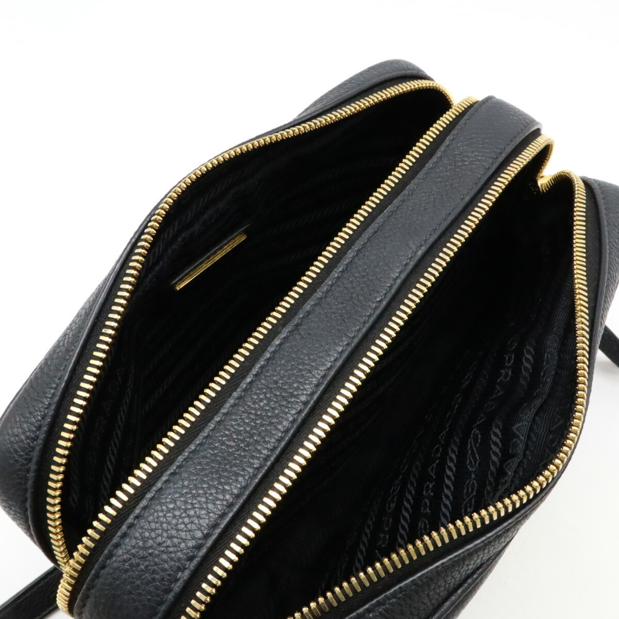 PRADA Prada Shoulder Bag Pochette Striped Leather NERO Black 1BH082