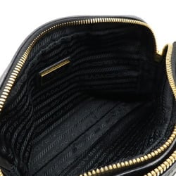 PRADA Prada Shoulder Bag Pochette Striped Leather NERO Black 1BH082