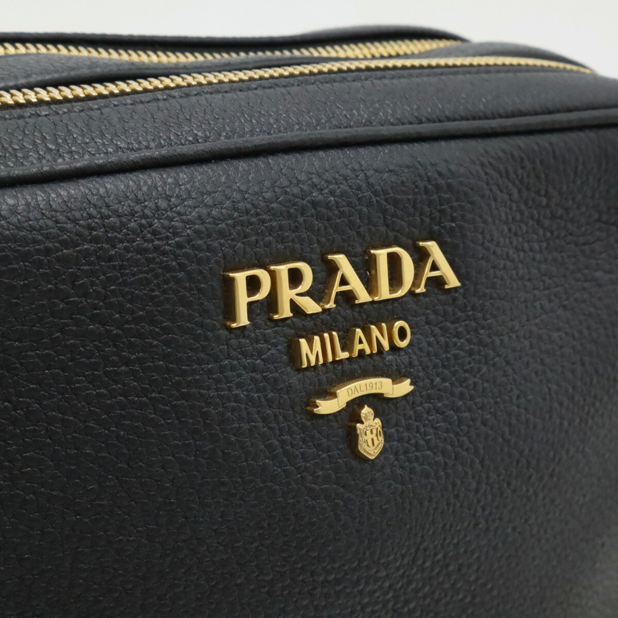 PRADA Prada Shoulder Bag Pochette Striped Leather NERO Black 1BH082