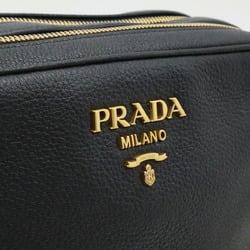 PRADA Prada Shoulder Bag Pochette Striped Leather NERO Black 1BH082