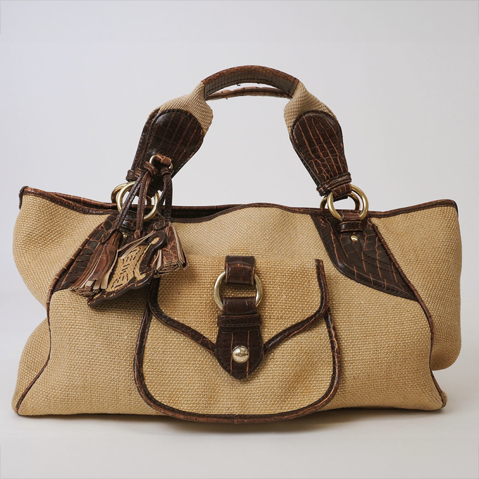 Celine Linen Handbag Natural Brown Women's Hemp Leather Jute Bag Boogie CELINE