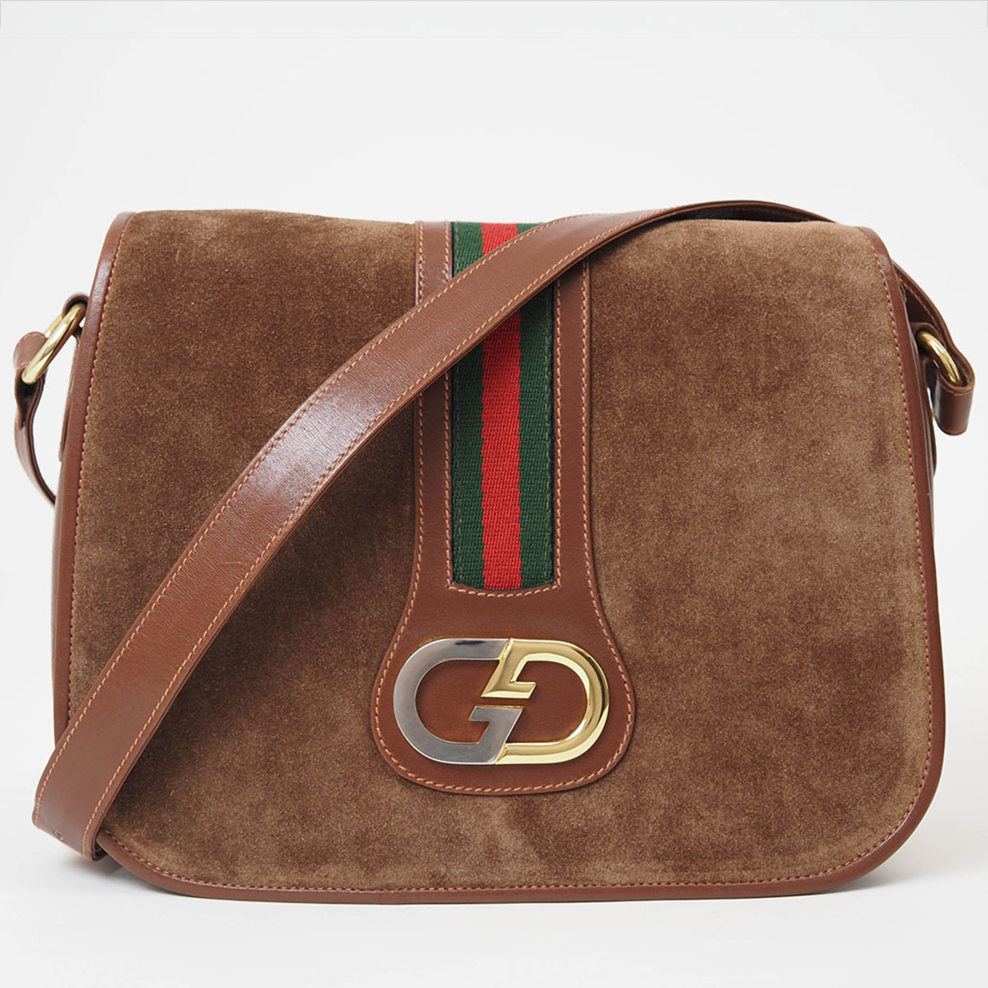 Gucci Old Suede Shoulder Bag Brown Women's Sherry Line GUCCI