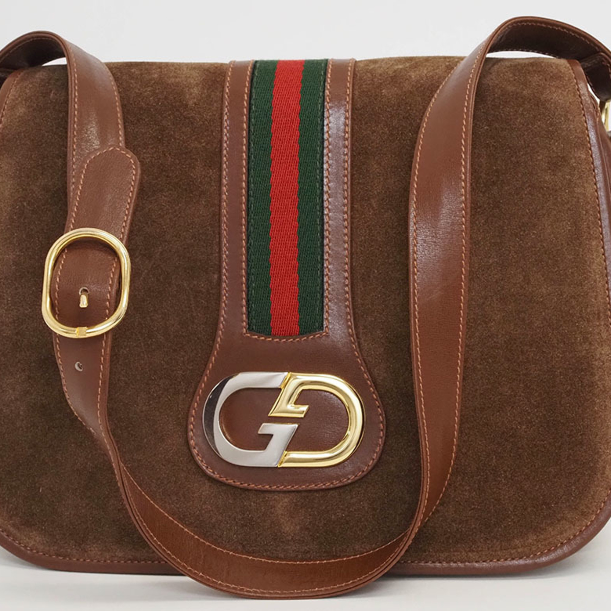 Gucci Old Suede Shoulder Bag Brown Women's Sherry Line GUCCI