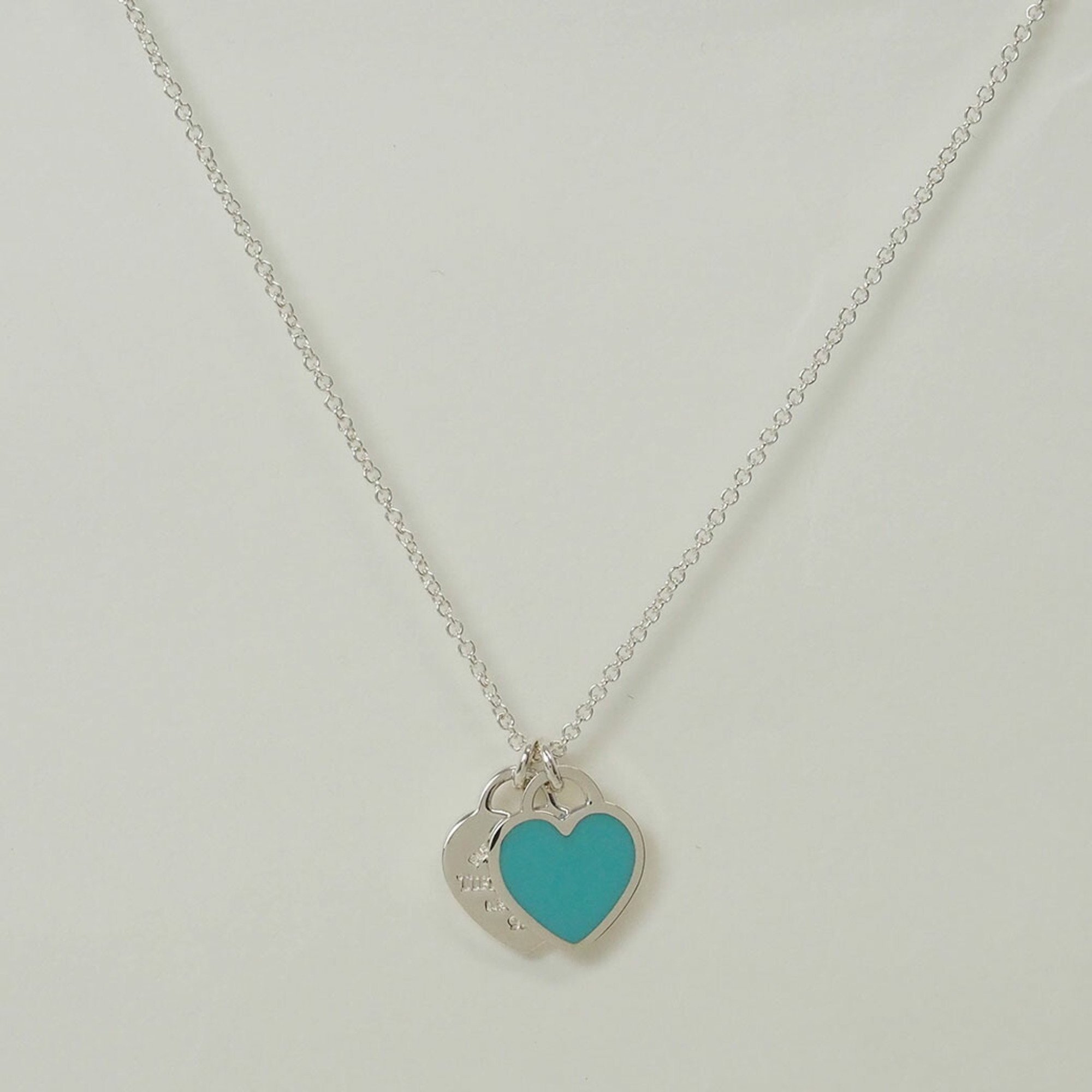 Tiffany Return to Blue Double Heart Tag Pendant Silver 60014069 Women's