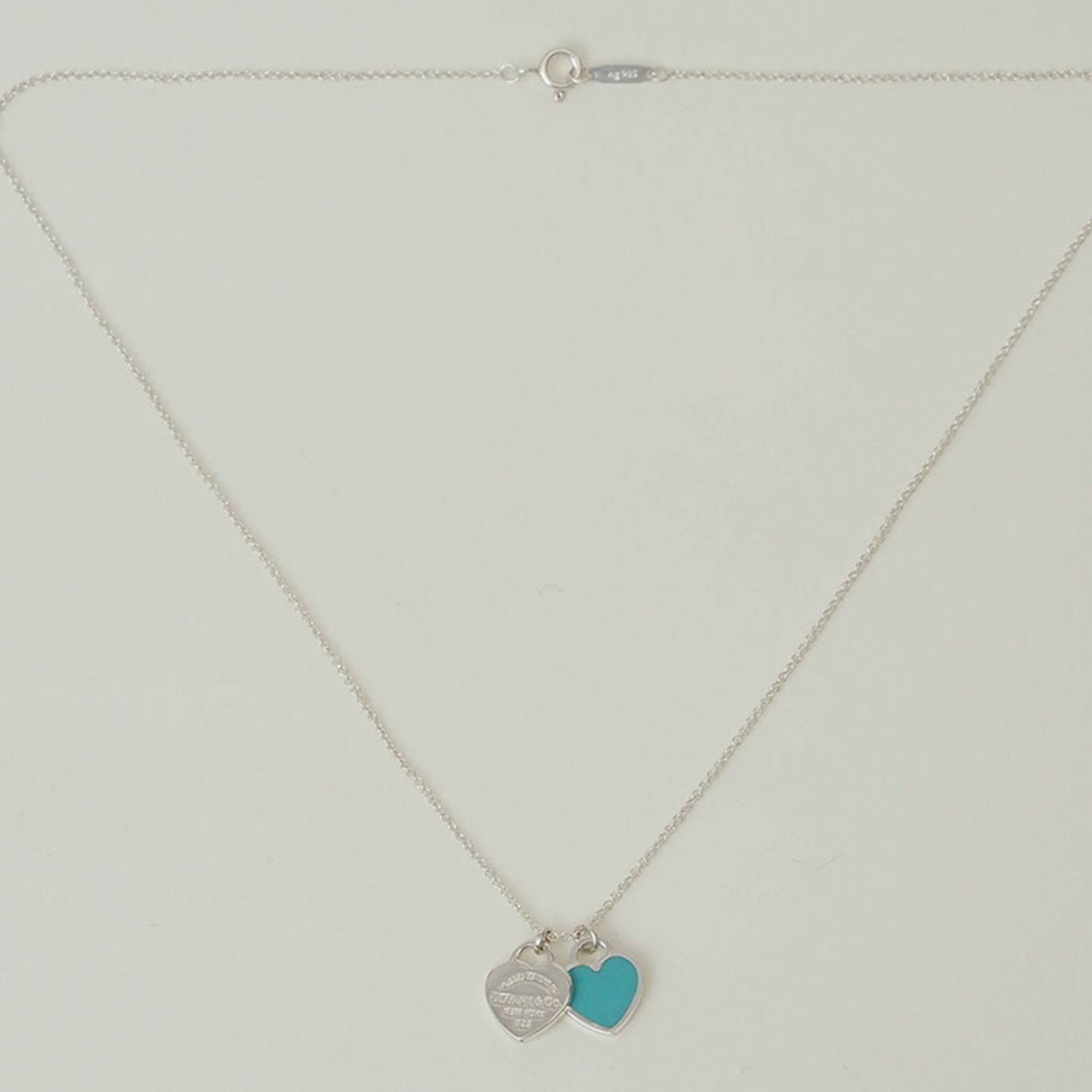 Tiffany Return to Blue Double Heart Tag Pendant Silver 60014069 Women's