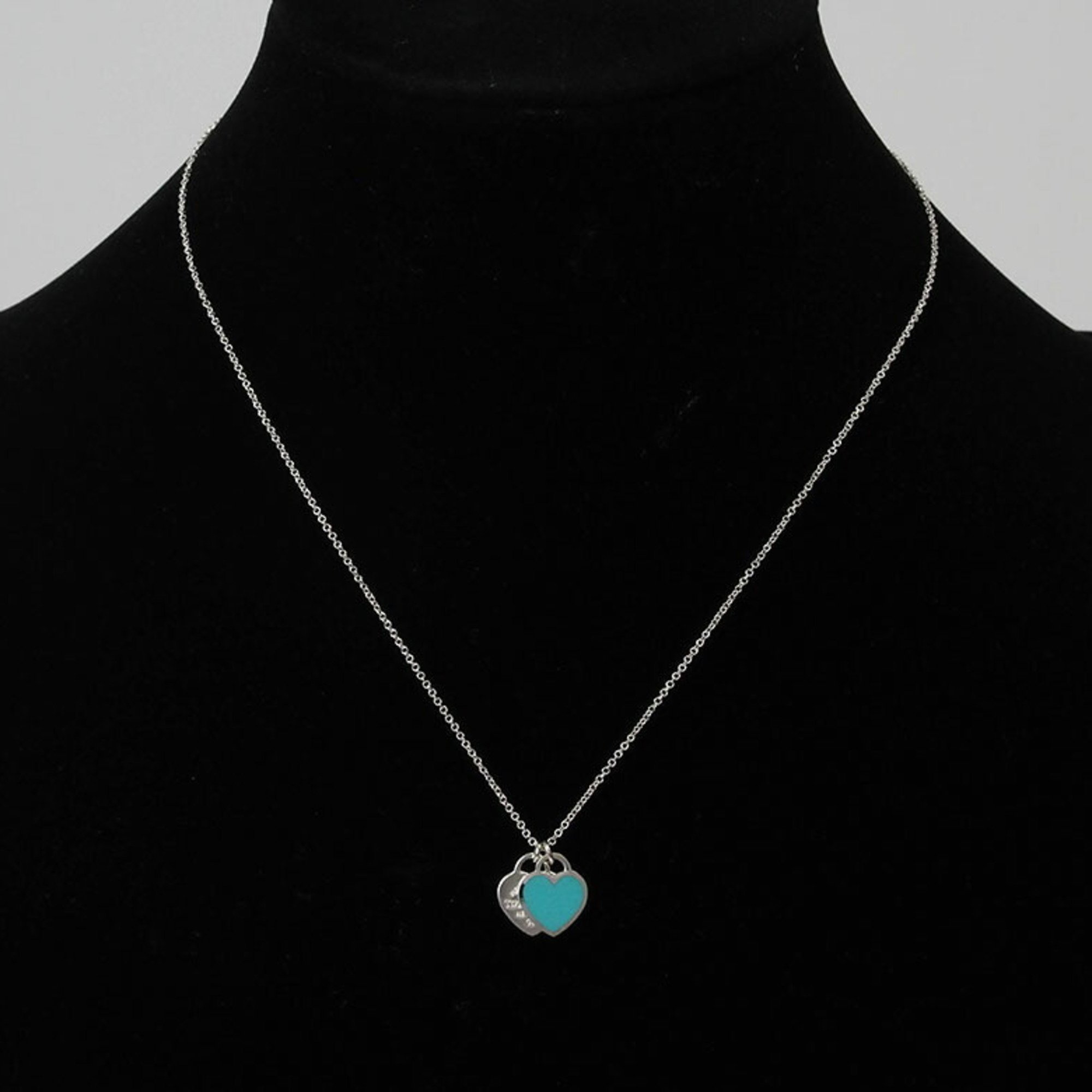 Tiffany Return to Blue Double Heart Tag Pendant Silver 60014069 Women's