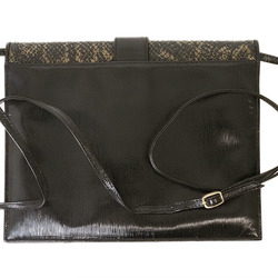 FENDI Pochette Shoulder Bag Black Gold Women's Patent Leather