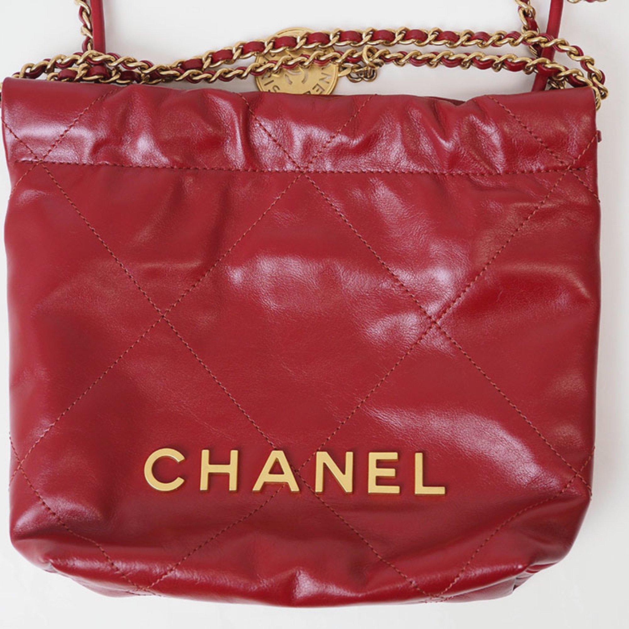 CHANEL Chanel 22 Handbag Shoulder Bag Red AS3980 Women's Shiny Calfskin