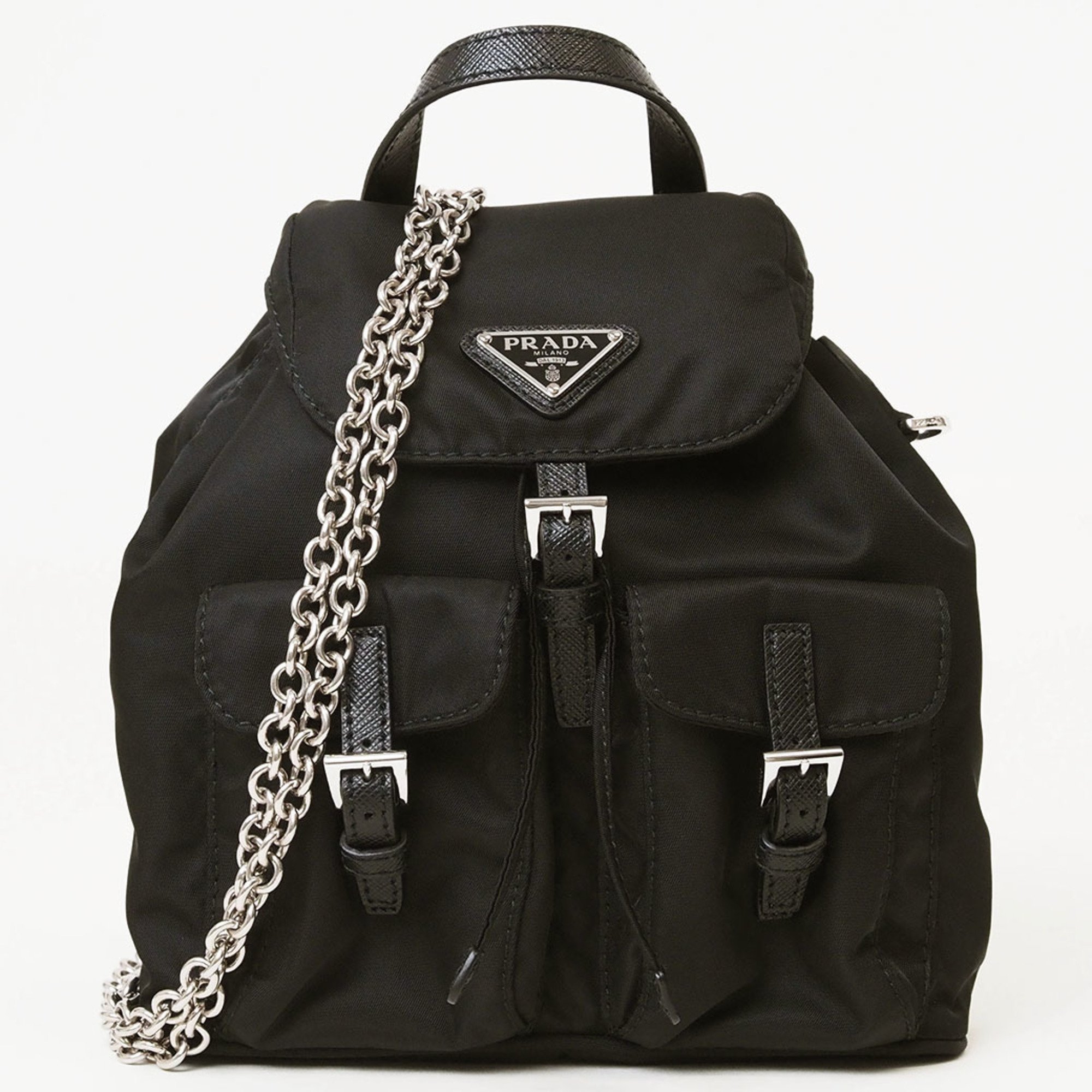 Prada Re-Nylon Chain Shoulder Bag Backpack Black 1BH029 Women's Nylon PRADA