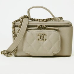 Chanel Vanity Chain Shoulder Bag Beige AP2912 Women's Caviar Skin CHANEL