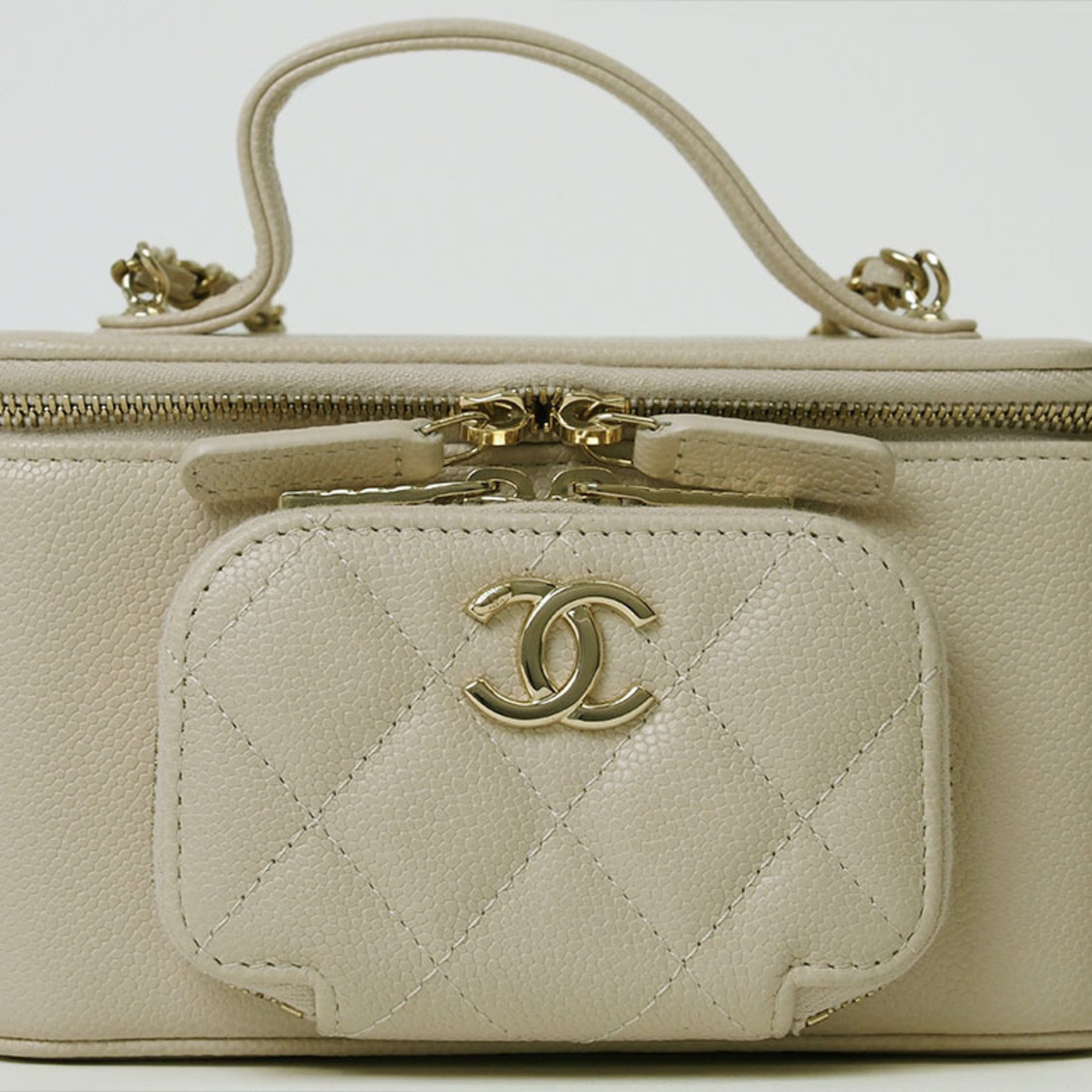 Chanel Vanity Chain Shoulder Bag Beige AP2912 Women's Caviar Skin CHANEL