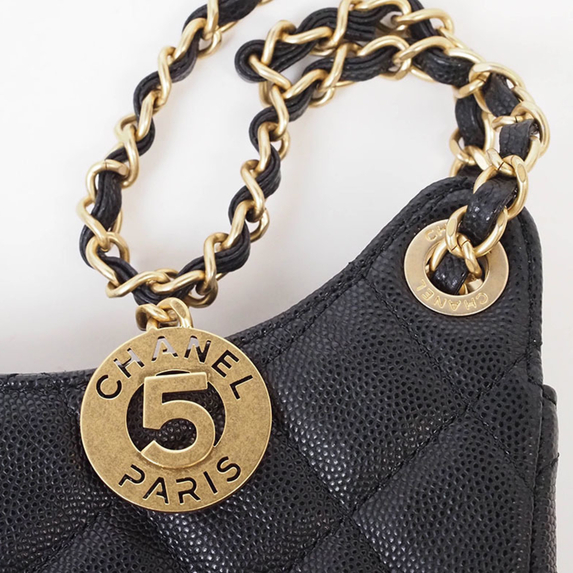 Chanel Matelasse Chain Shoulder Bag Hobo Black AS3690 Women's Caviar Skin CHANEL