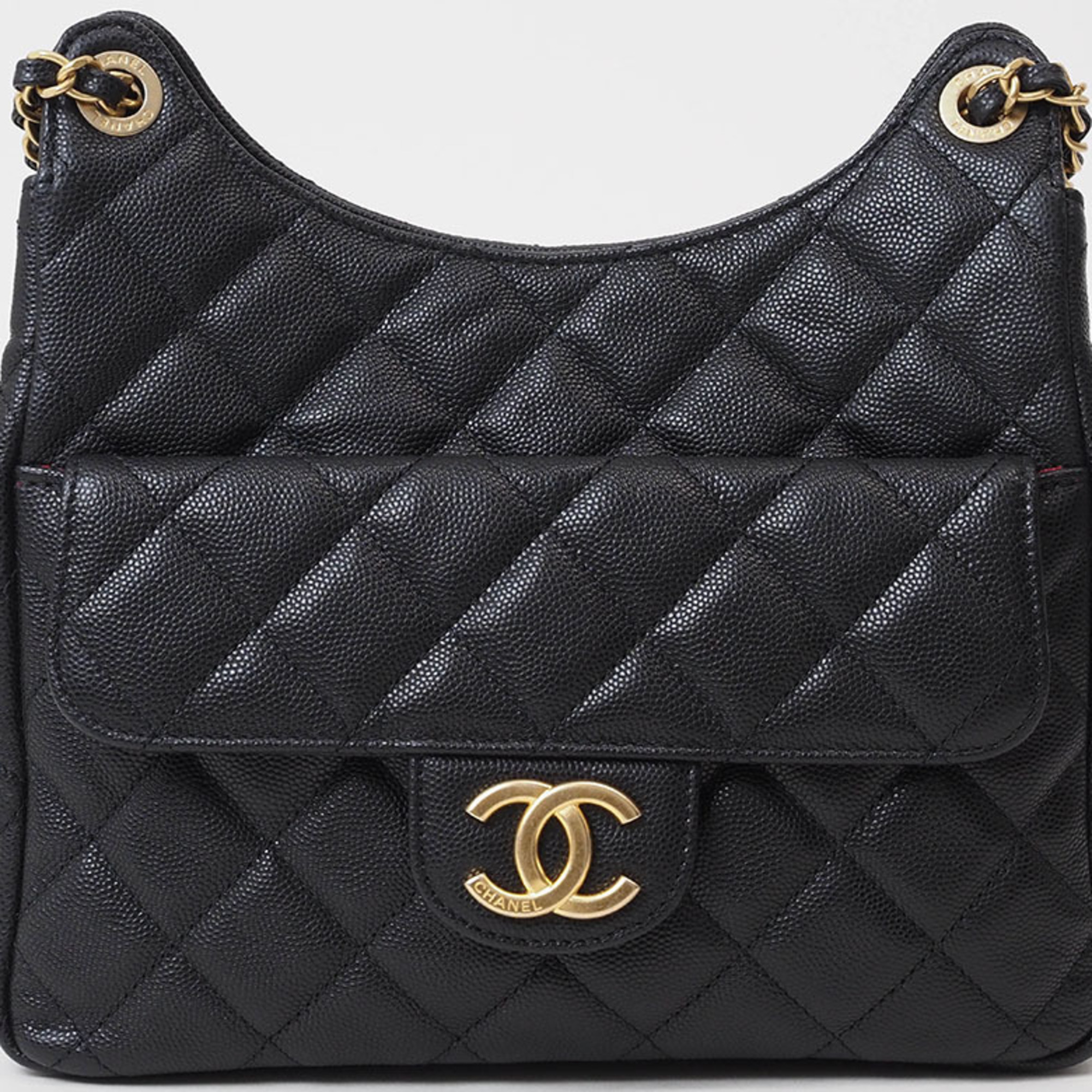 Chanel Matelasse Chain Shoulder Bag Hobo Black AS3690 Women's Caviar Skin CHANEL