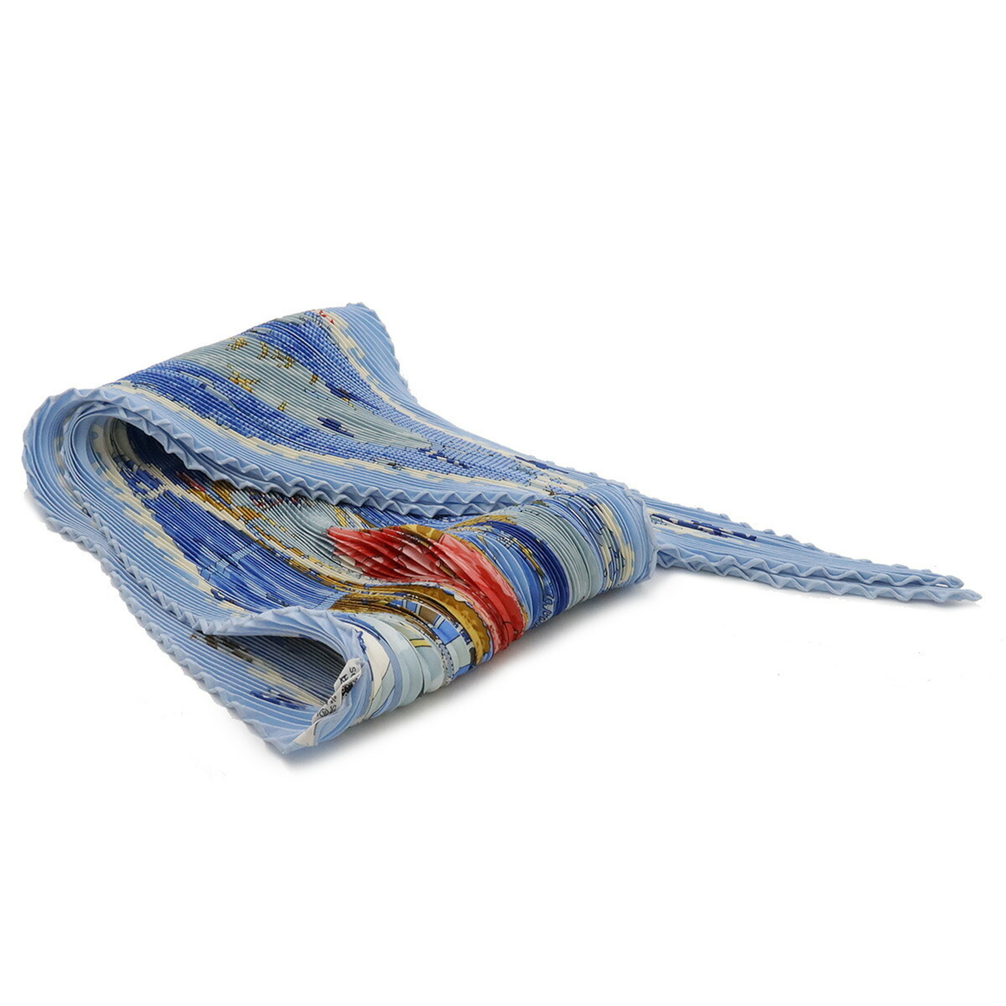 HERMES Pleated Scarf Carre Presé VARANGUES Hibiscus 100% Silk Light Blue Multicolor