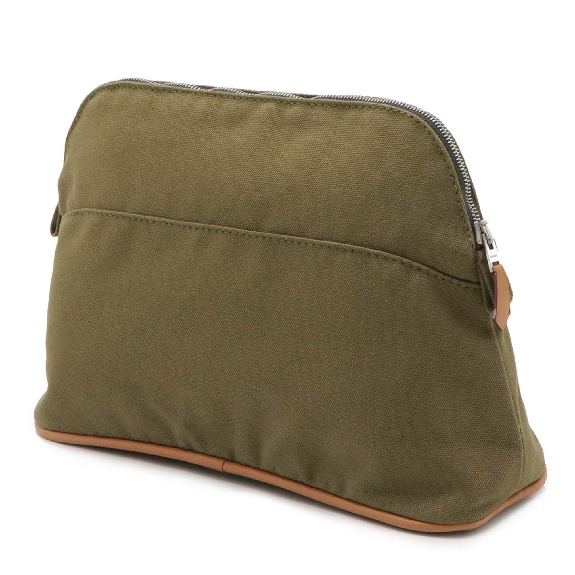 HERMES Bolide Pouch 25 Multi-Pouch Canvas Leather Khaki