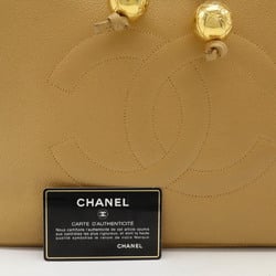 CHANEL Coco Mark Tote Bag Shoulder Caviar Skin Leather Beige