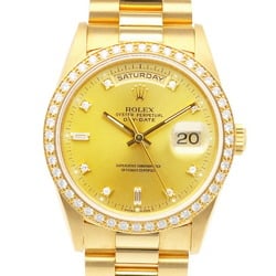 Rolex Day-Date Oyster Perpetual Watch 18K 18348 Automatic Men's ROLEX L Series 1989-1990 Diamond Bezel 8P Round Diamonds 2P Baguette Overhauled