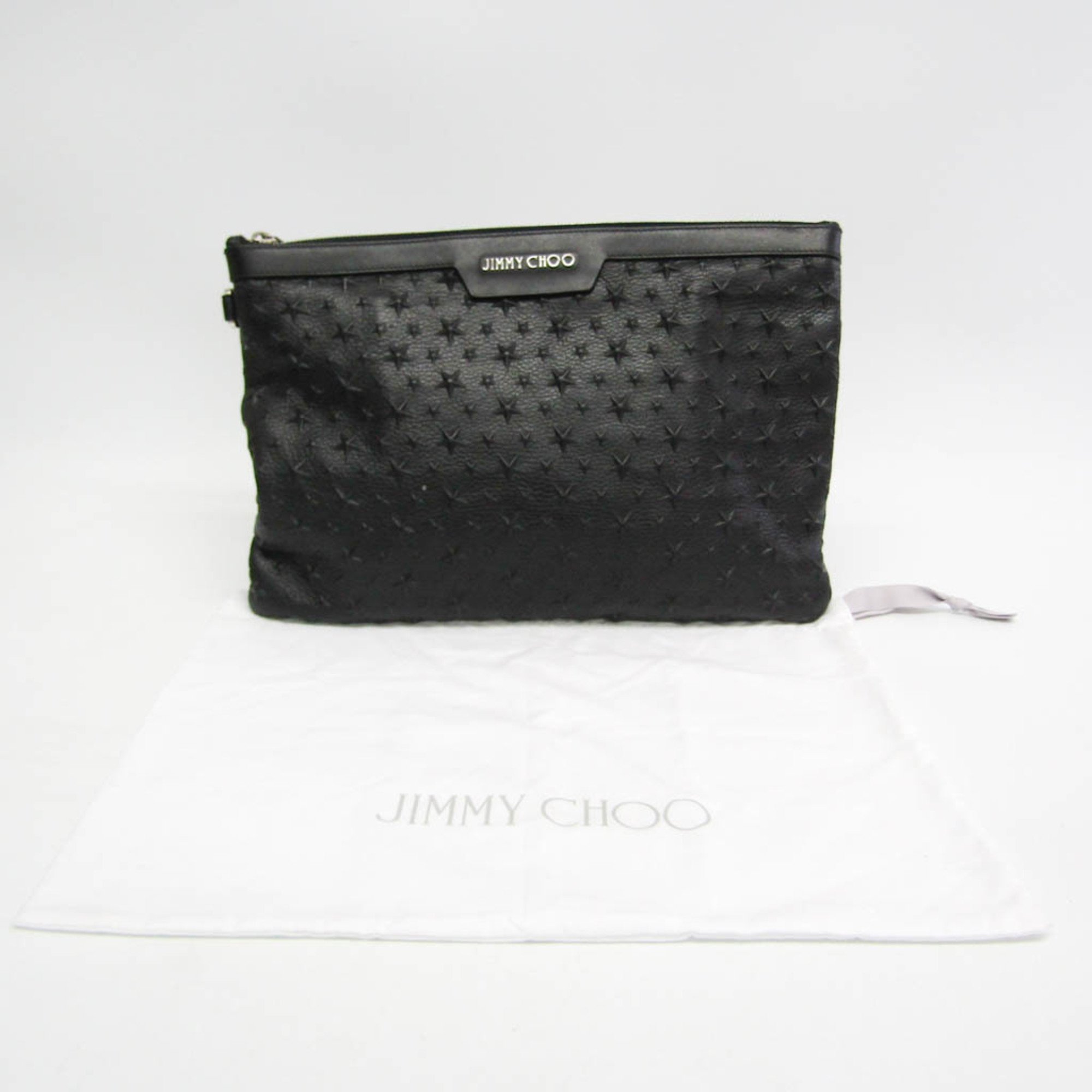 Jimmy Choo DEREK Men,Women Leather Studded Clutch Bag Black