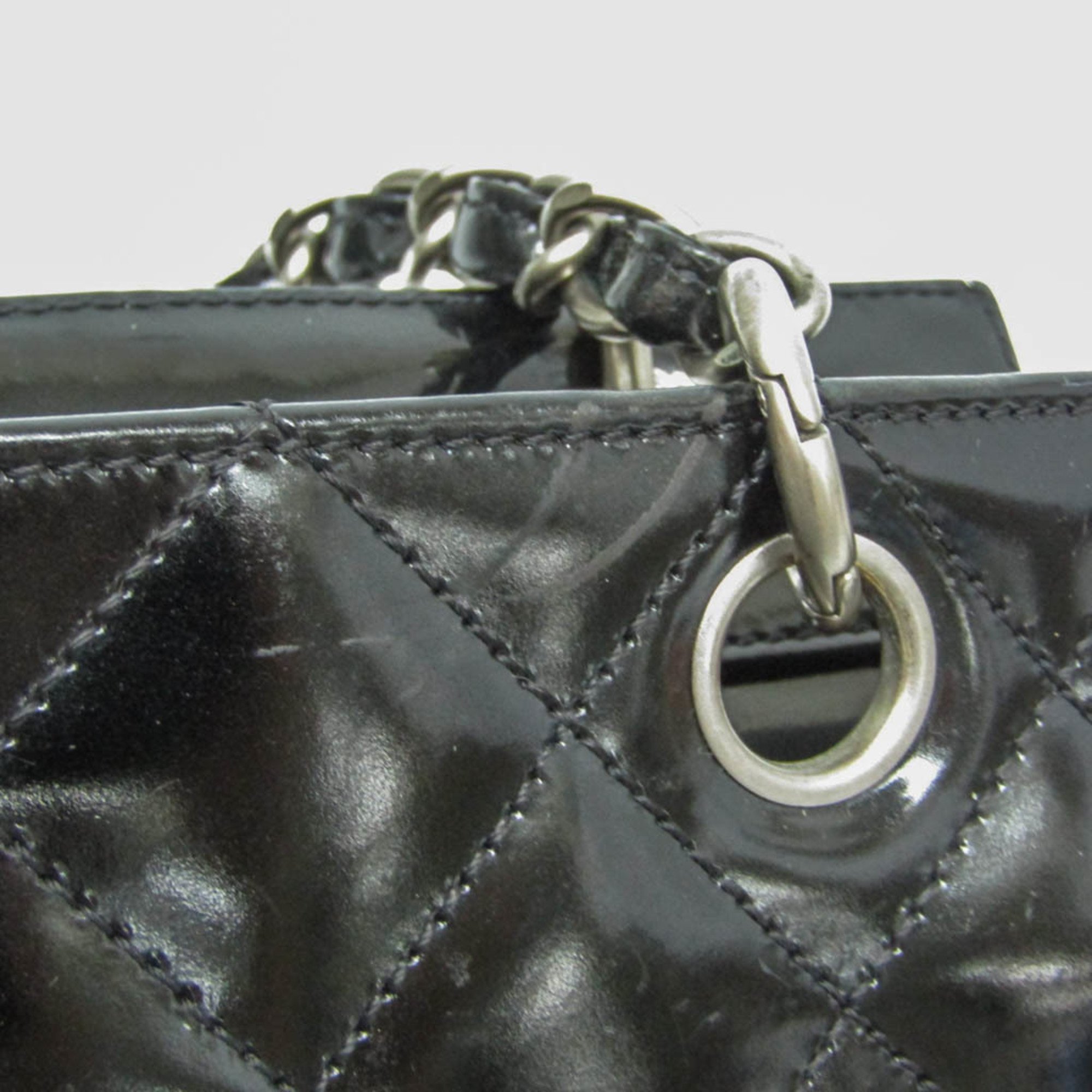 Chanel Matelasse Chain Handle Women's Patent Leather Handbag Black