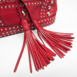 Prada Studs Drawstring Bag Women's Leather Shoulder Bag Red Color