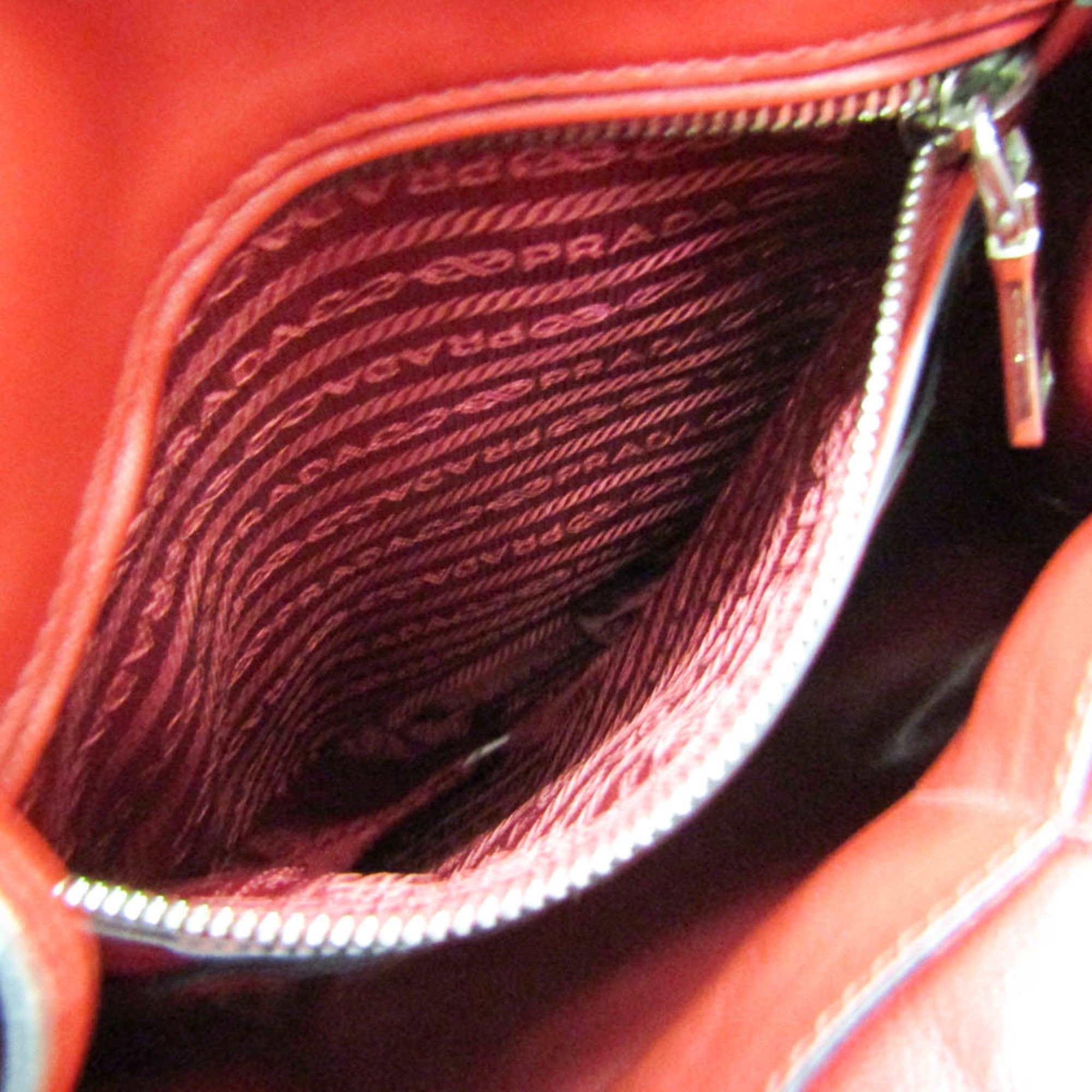 Prada Studs Drawstring Bag Women's Leather Shoulder Bag Red Color