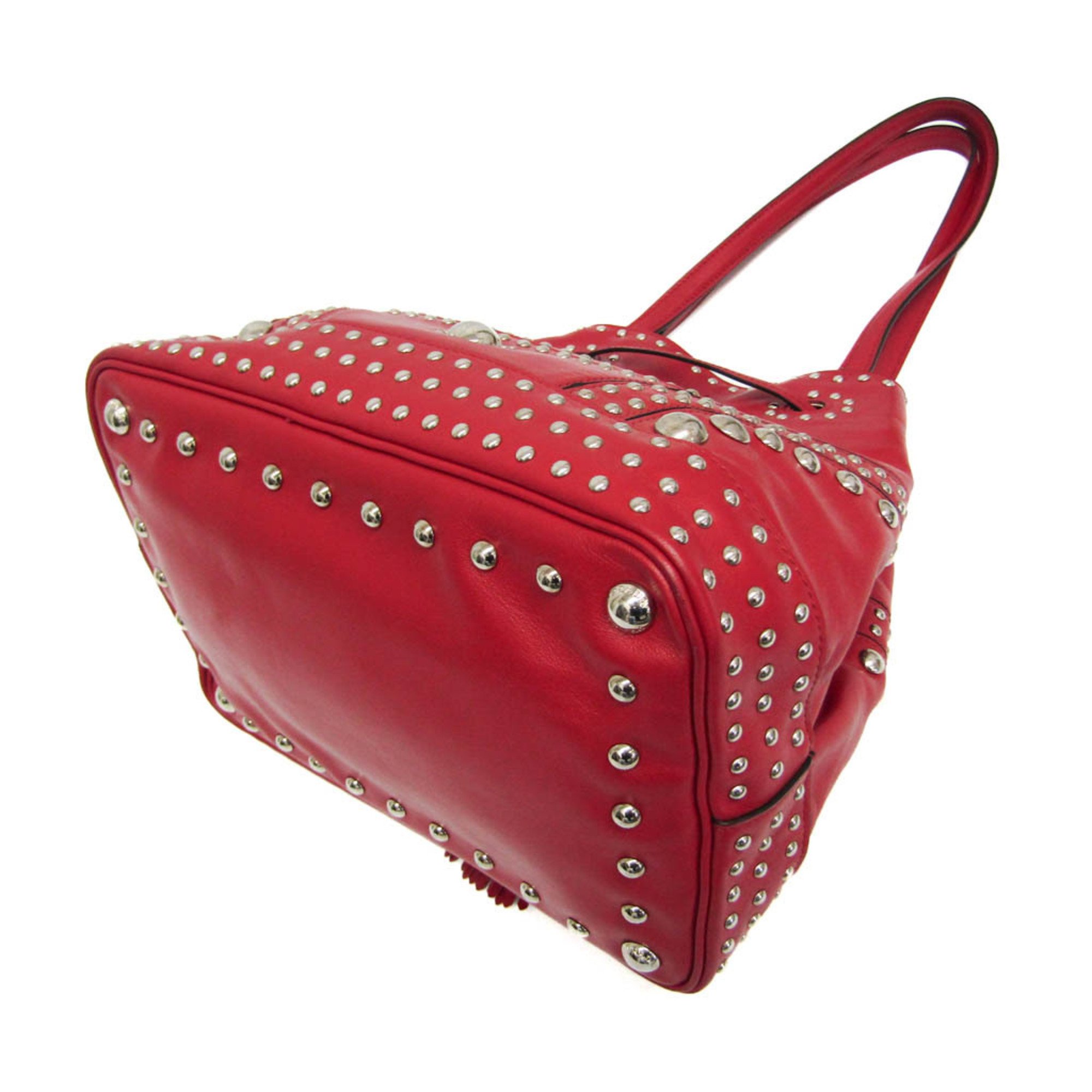 Prada Studs Drawstring Bag Women's Leather Shoulder Bag Red Color