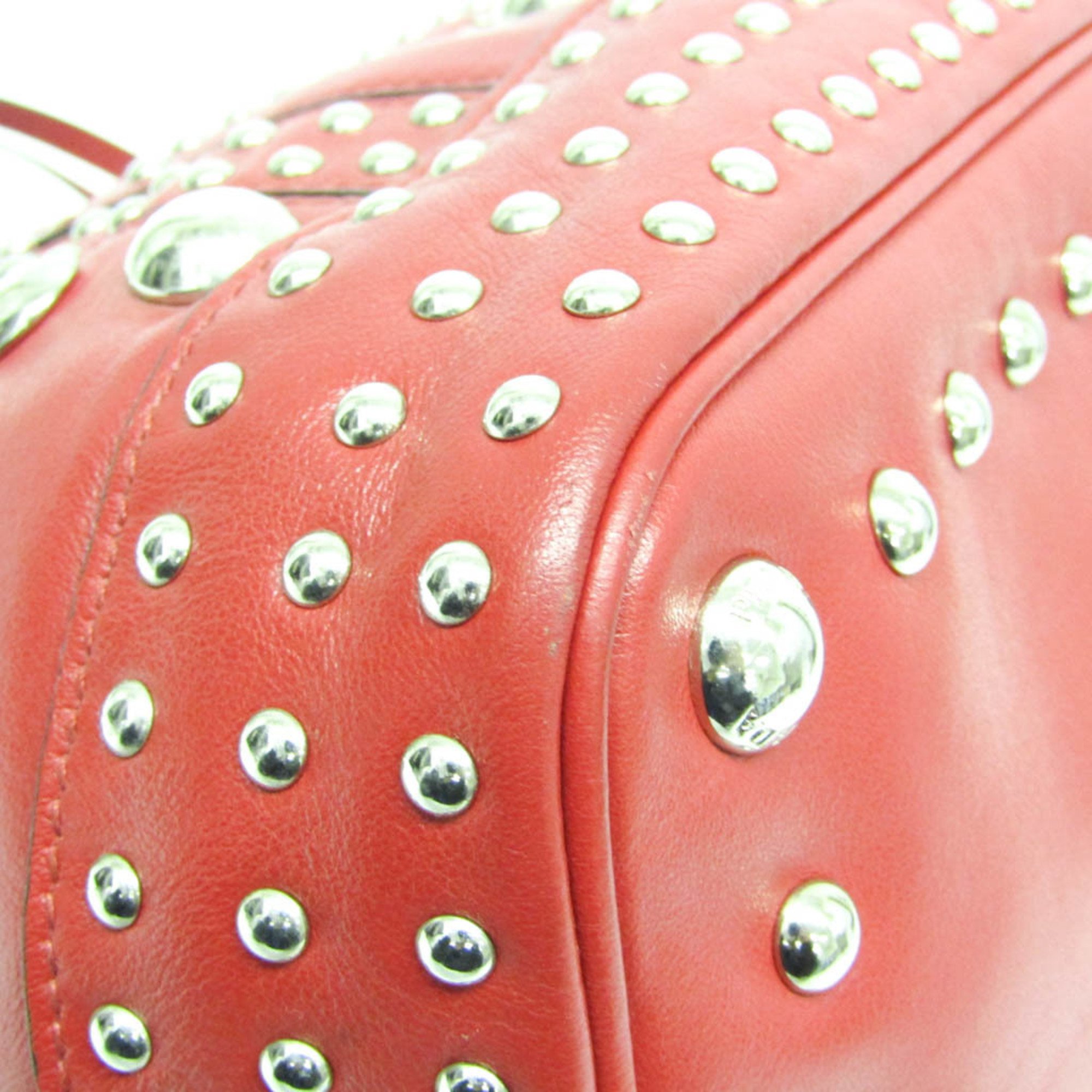 Prada Studs Drawstring Bag Women's Leather Shoulder Bag Red Color