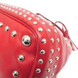 Prada Studs Drawstring Bag Women's Leather Shoulder Bag Red Color