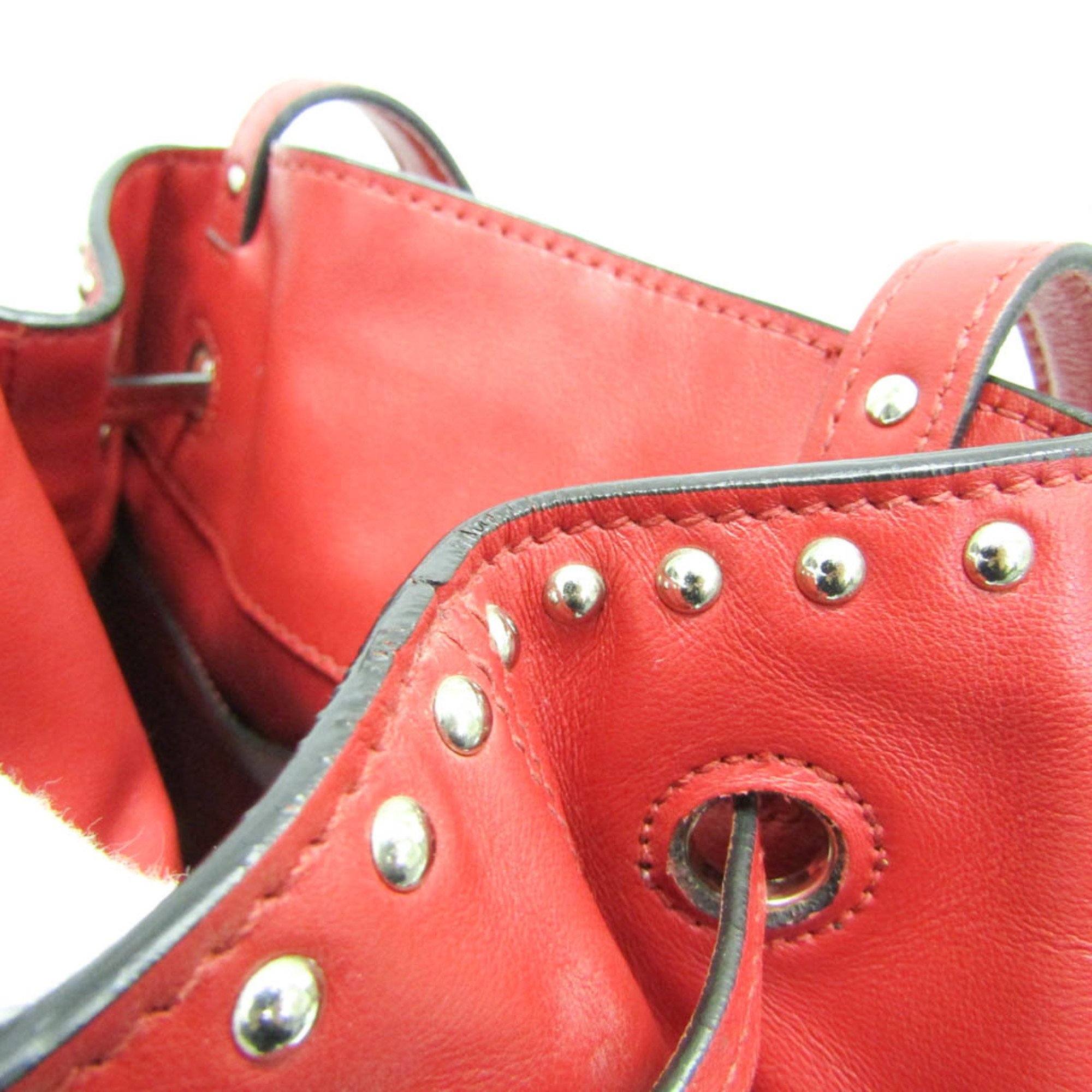 Prada Studs Drawstring Bag Women's Leather Shoulder Bag Red Color