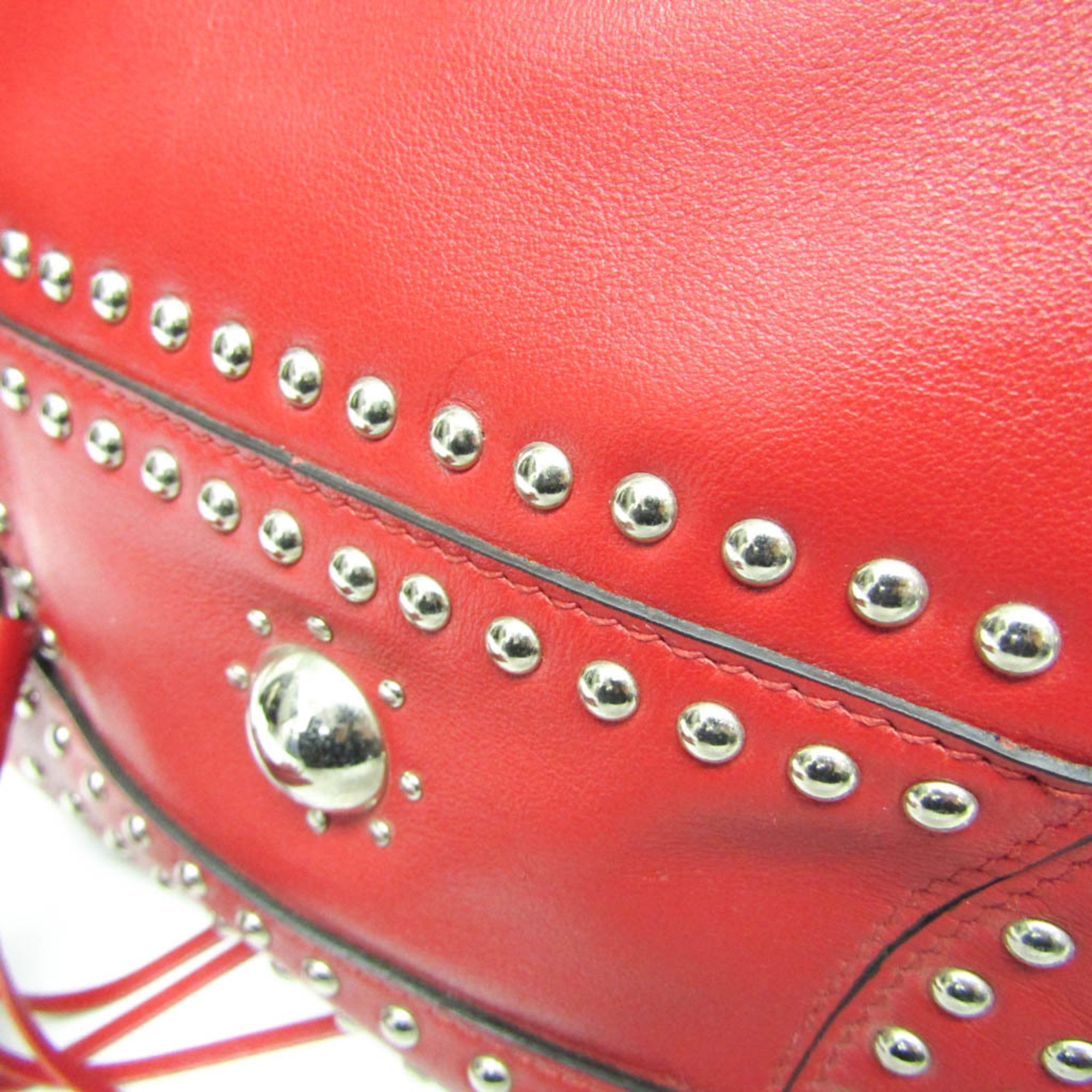 Prada Studs Drawstring Bag Women's Leather Shoulder Bag Red Color