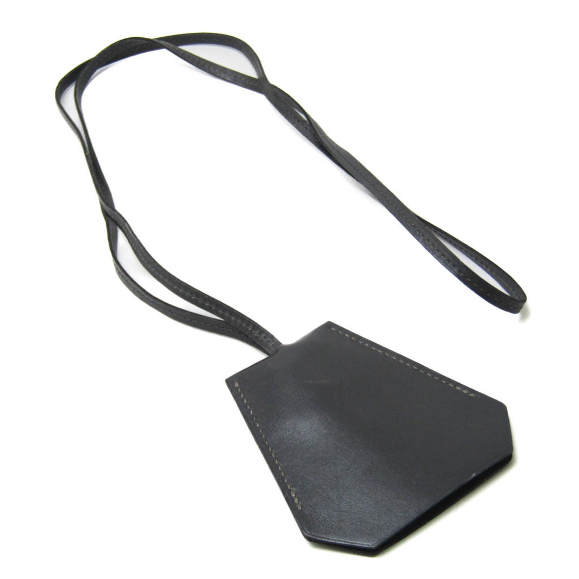 Hermes Clochette Key Ring Leather,Metal No Stone Men,Women Casual Pendant Necklace (Dark Gray)