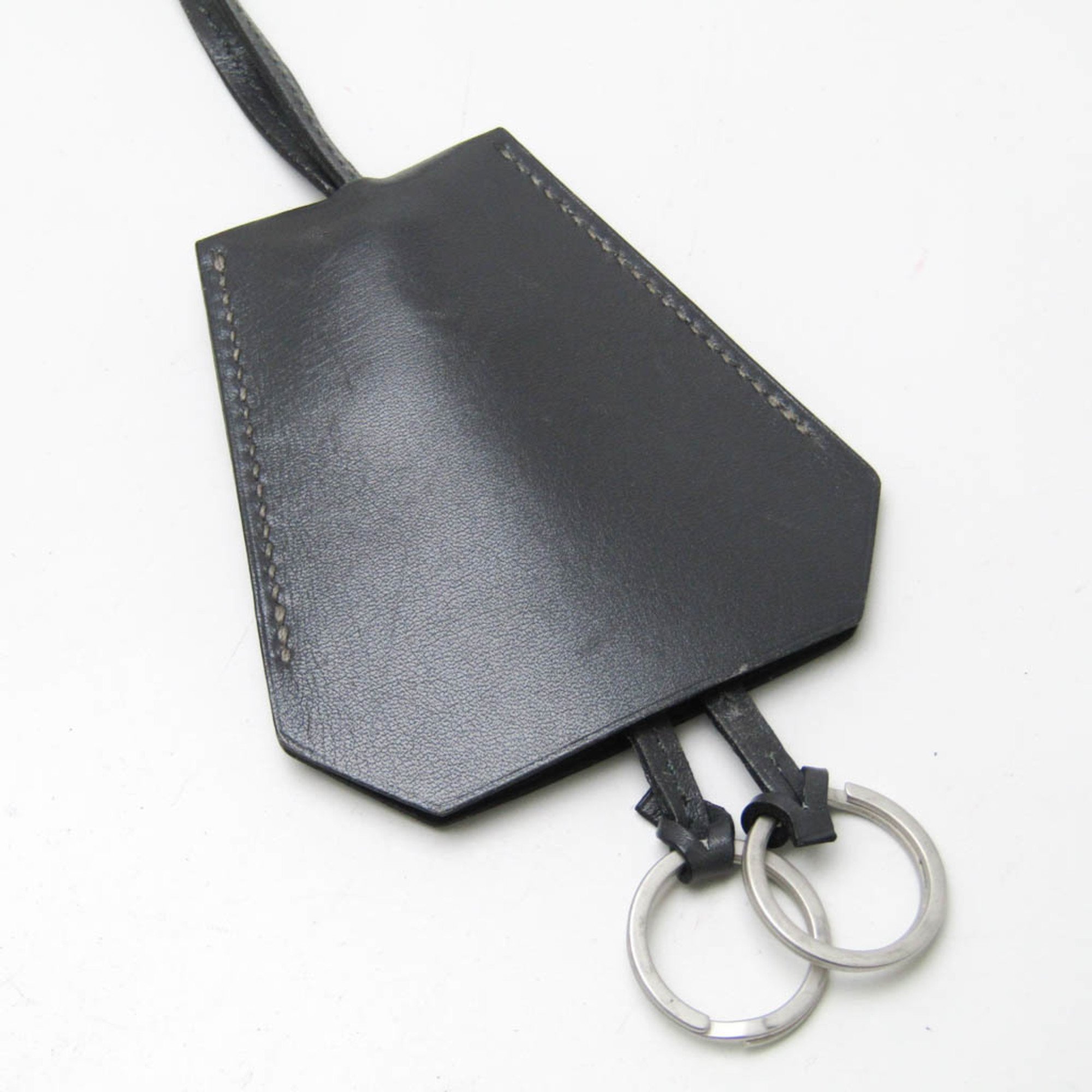 Hermes Clochette Key Ring Leather,Metal No Stone Men,Women Casual Pendant Necklace (Dark Gray)