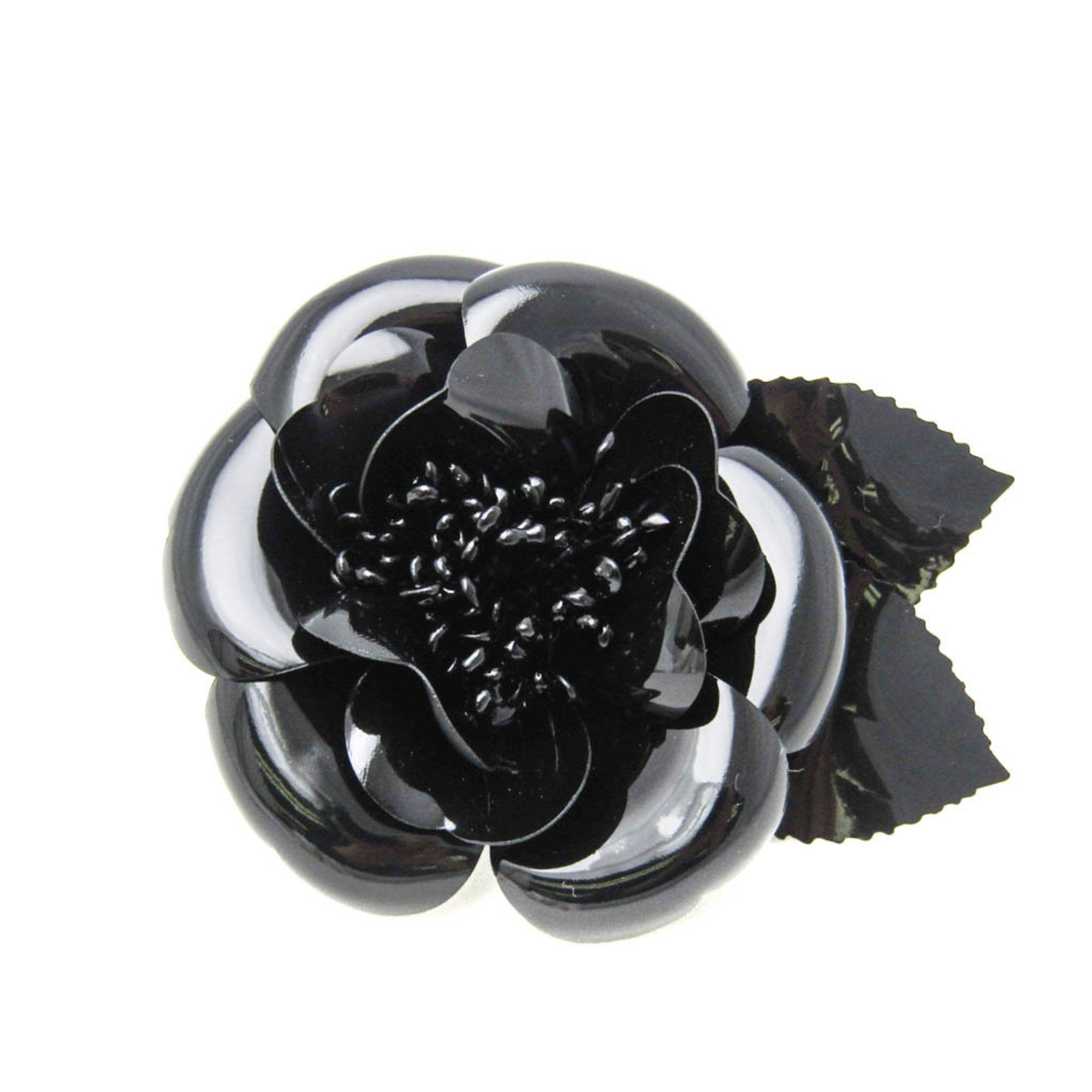 Chanel Camellia Plastic Brooch Black