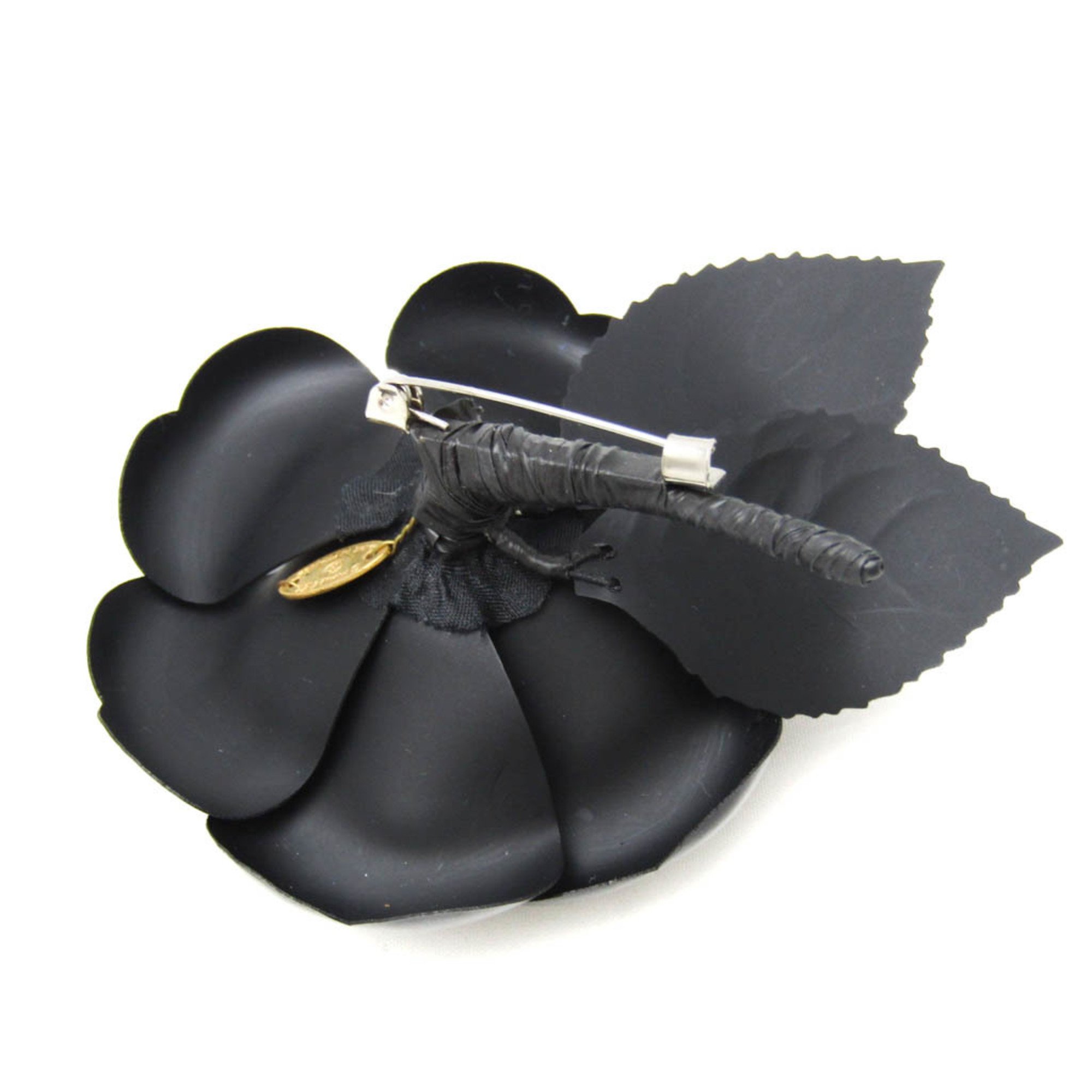 Chanel Camellia Plastic Brooch Black