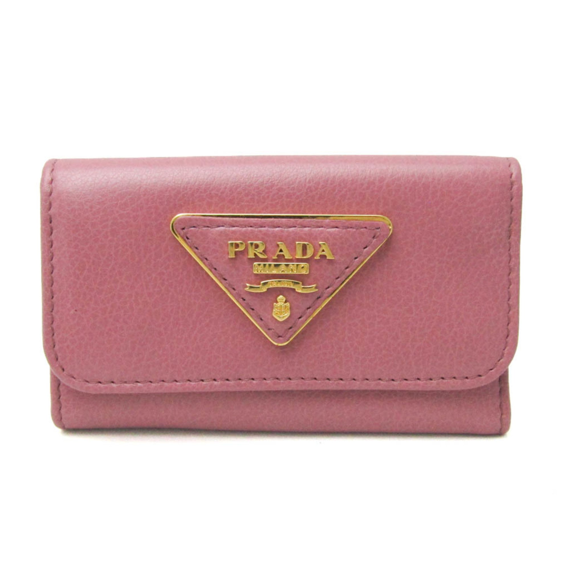 Prada GLACE CALF 1PG222 Women's Leather Key Case Pink