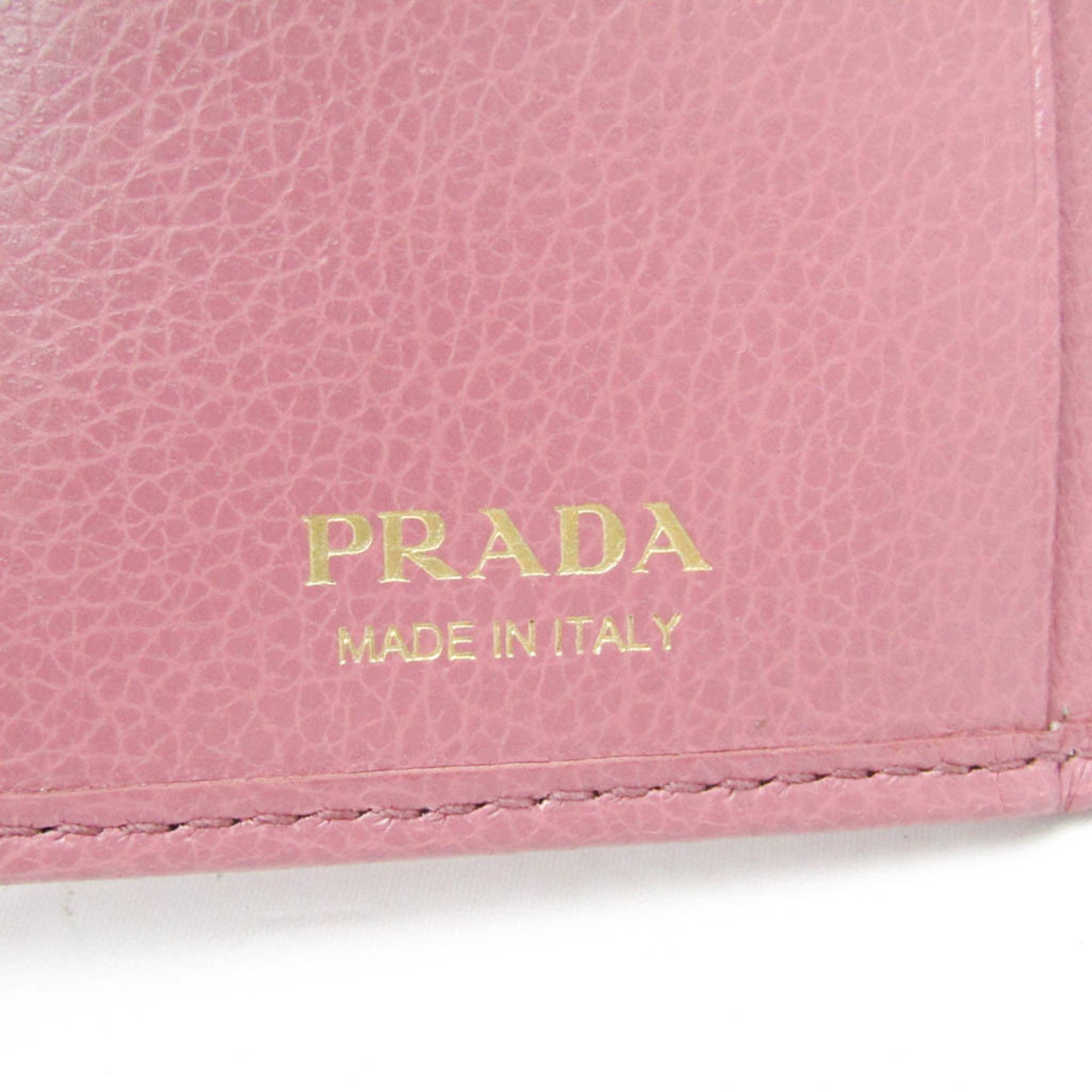 Prada GLACE CALF 1PG222 Women's Leather Key Case Pink