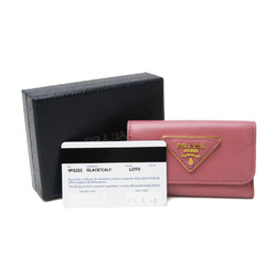 Prada GLACE CALF 1PG222 Women's Leather Key Case Pink