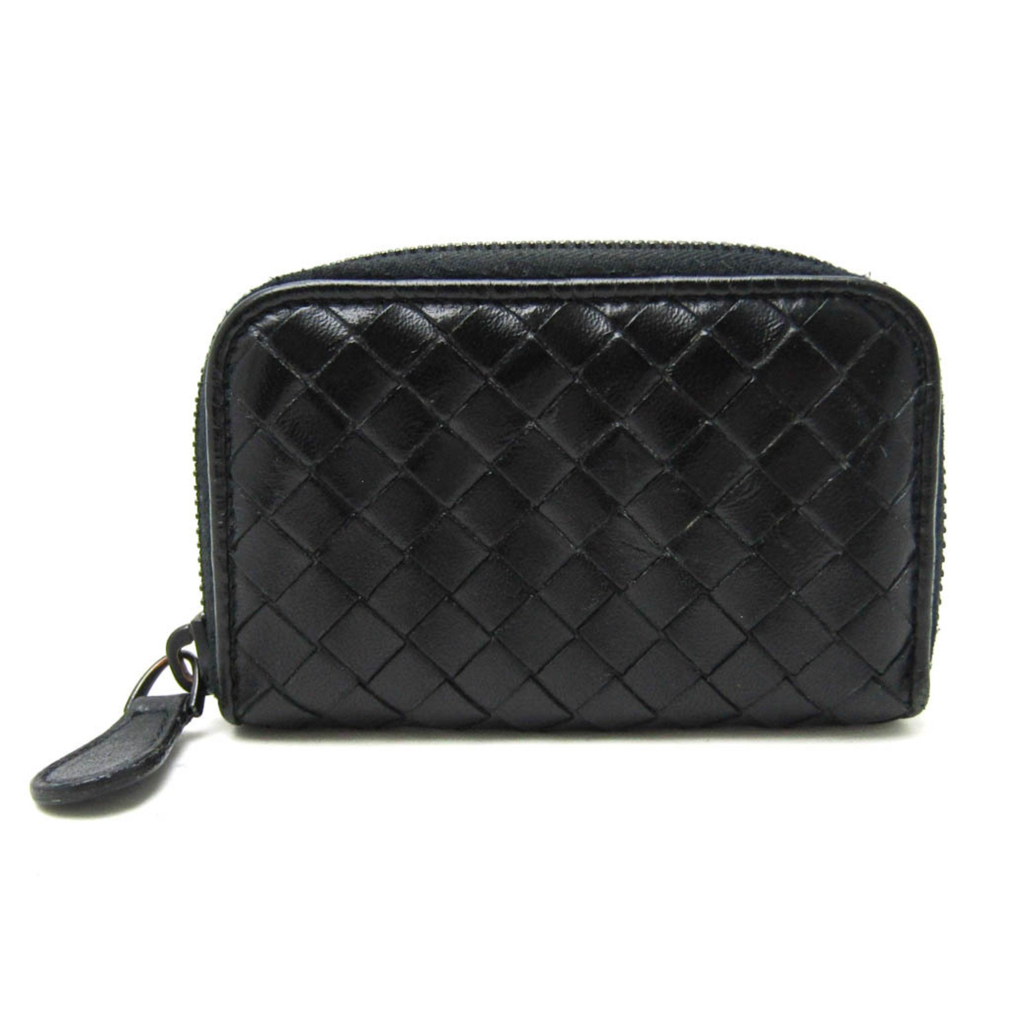 Bottega Veneta Intrecciato Round Zip 114075 Men,Women Leather Coin Purse/coin Case Black