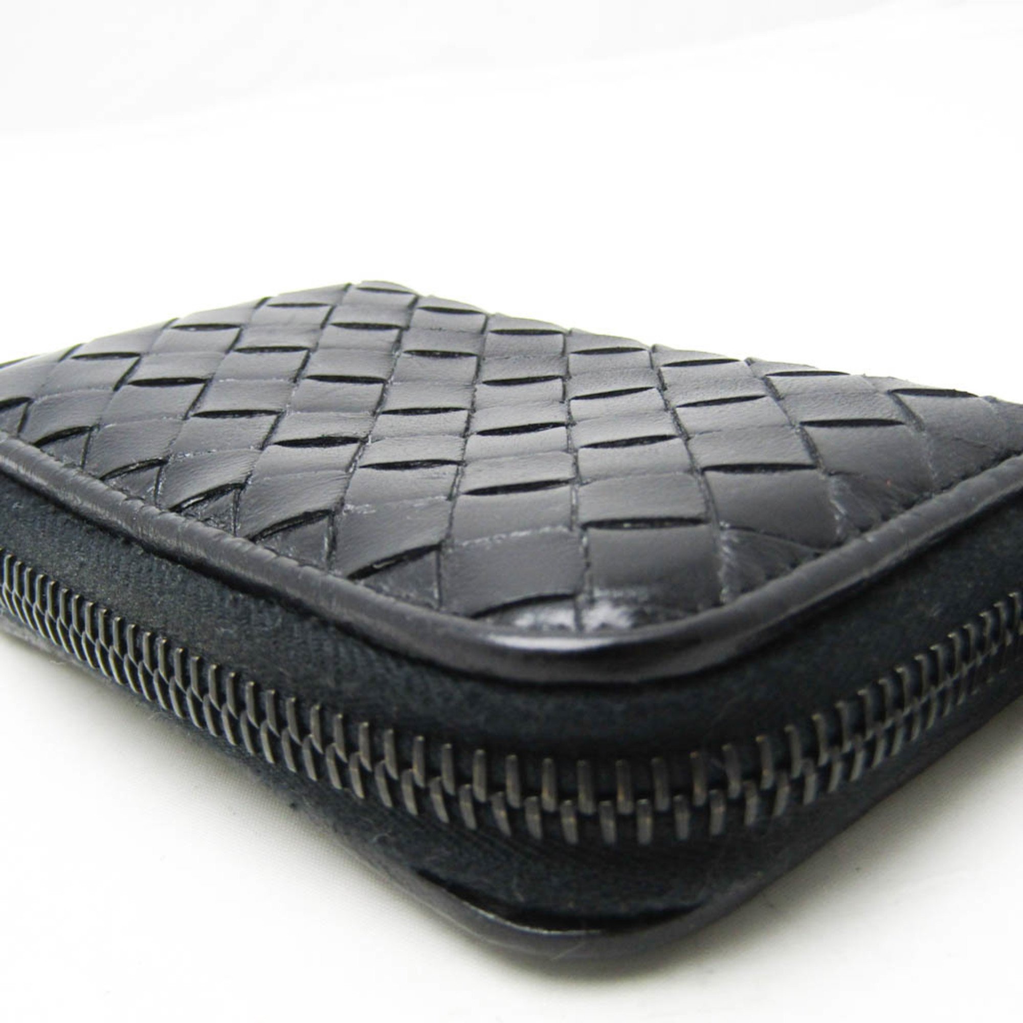 Bottega Veneta Intrecciato Round Zip 114075 Men,Women Leather Coin Purse/coin Case Black