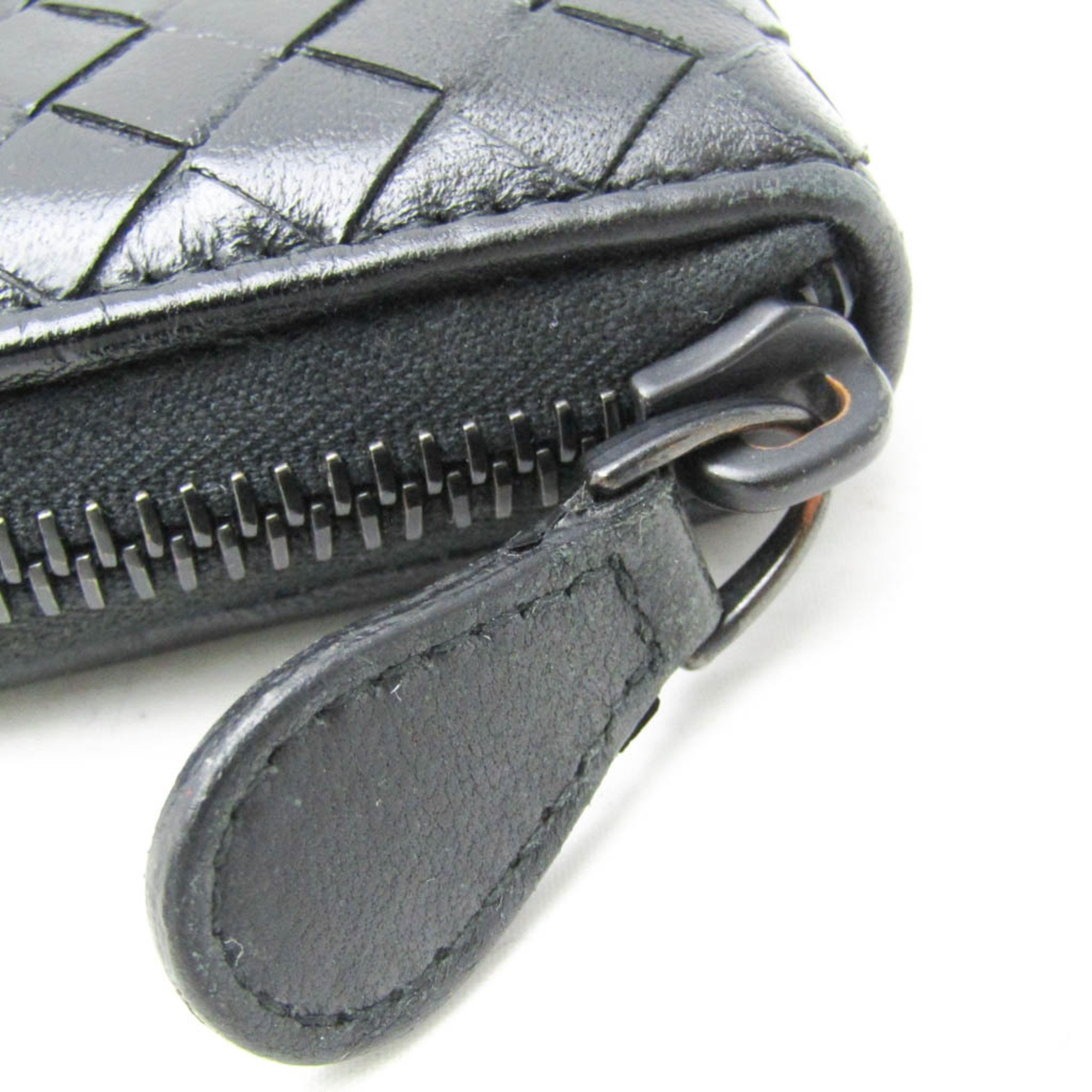 Bottega Veneta Intrecciato Round Zip 114075 Men,Women Leather Coin Purse/coin Case Black