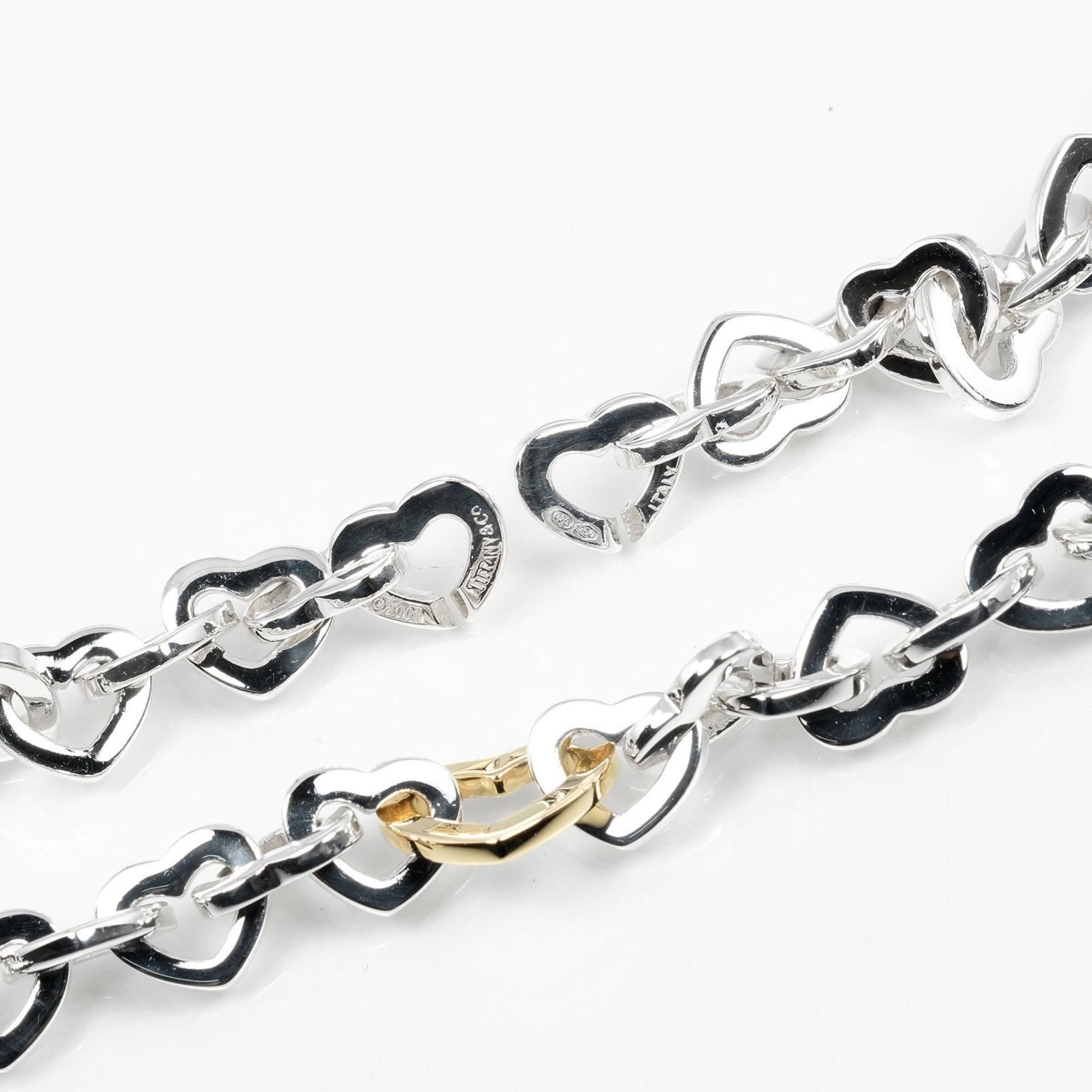 Tiffany & Co. Heart Link Necklace 925 Silver, 18K Yellow Gold, Approx. 73g