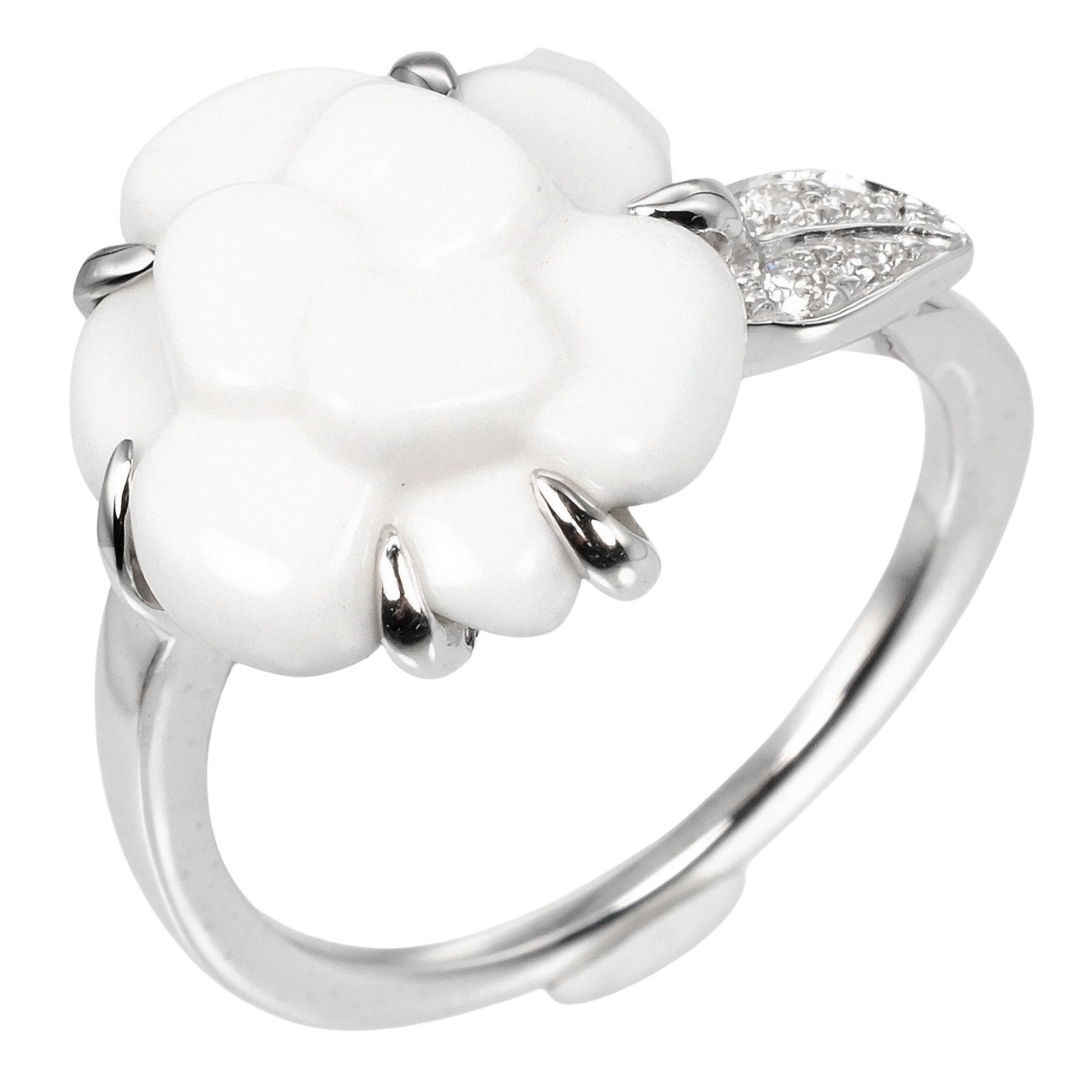 Chanel Camellia size 7 ring, K18WG white gold, ceramic, diamond, approx. 3.4g